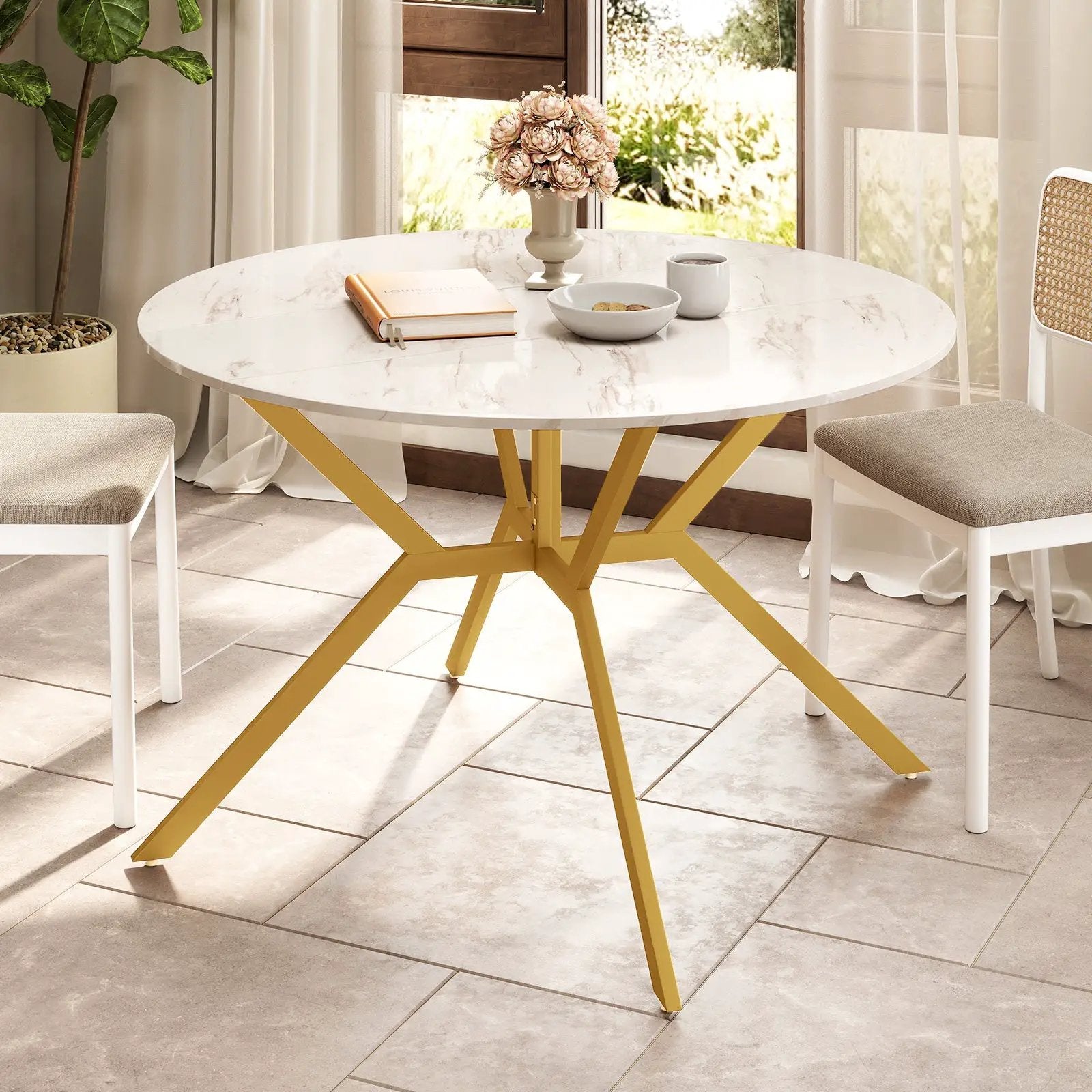 Folding Dining Table 47 Inch Extendable Round Kitchen Table with Drop Leaves by DirectDeals
