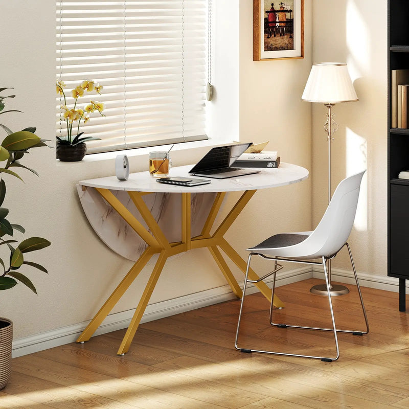 Folding Dining Table 47 Inch Extendable Round Kitchen Table with Drop Leaves by DirectDeals