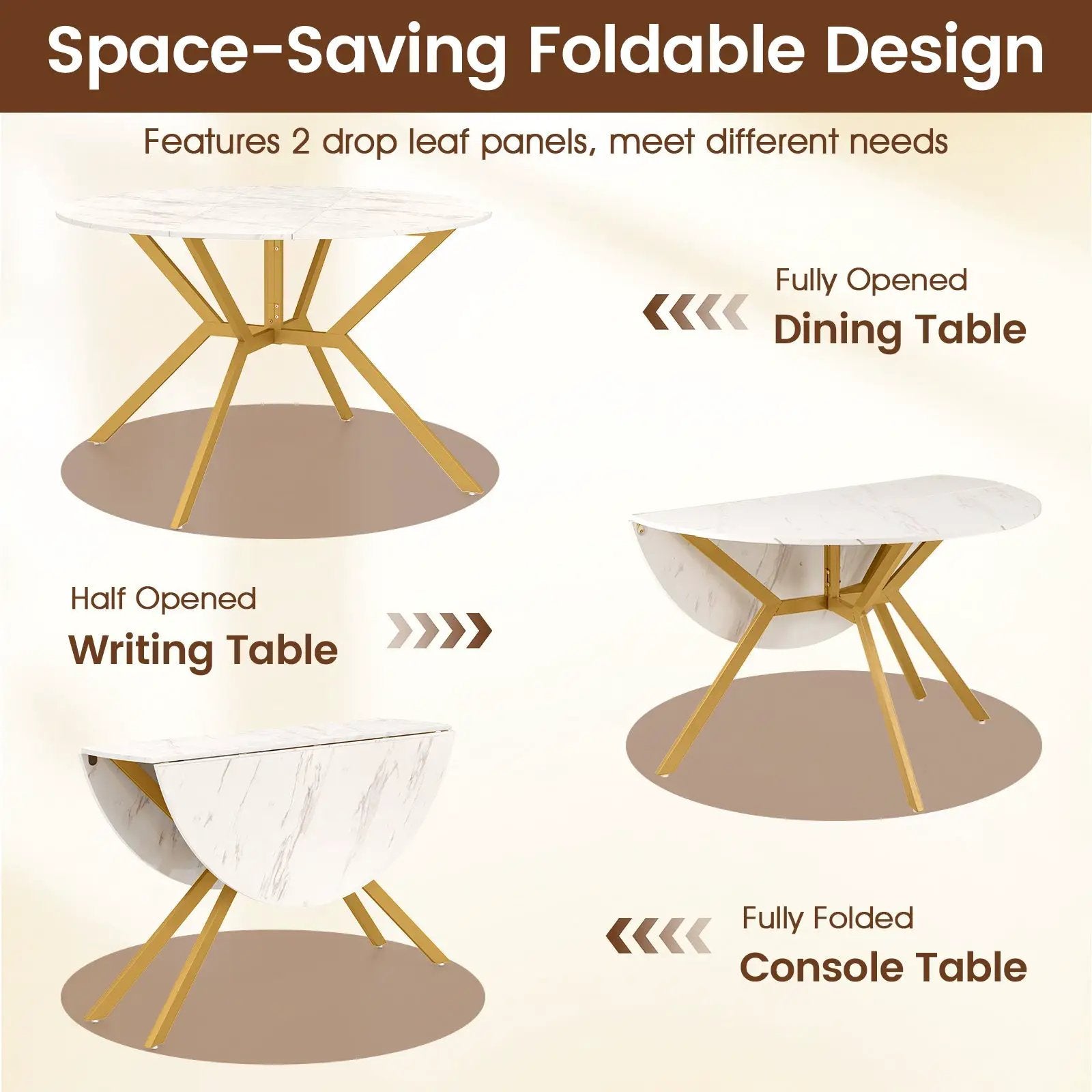 Folding Dining Table 47 Inch Extendable Round Kitchen Table with Drop Leaves by DirectDeals