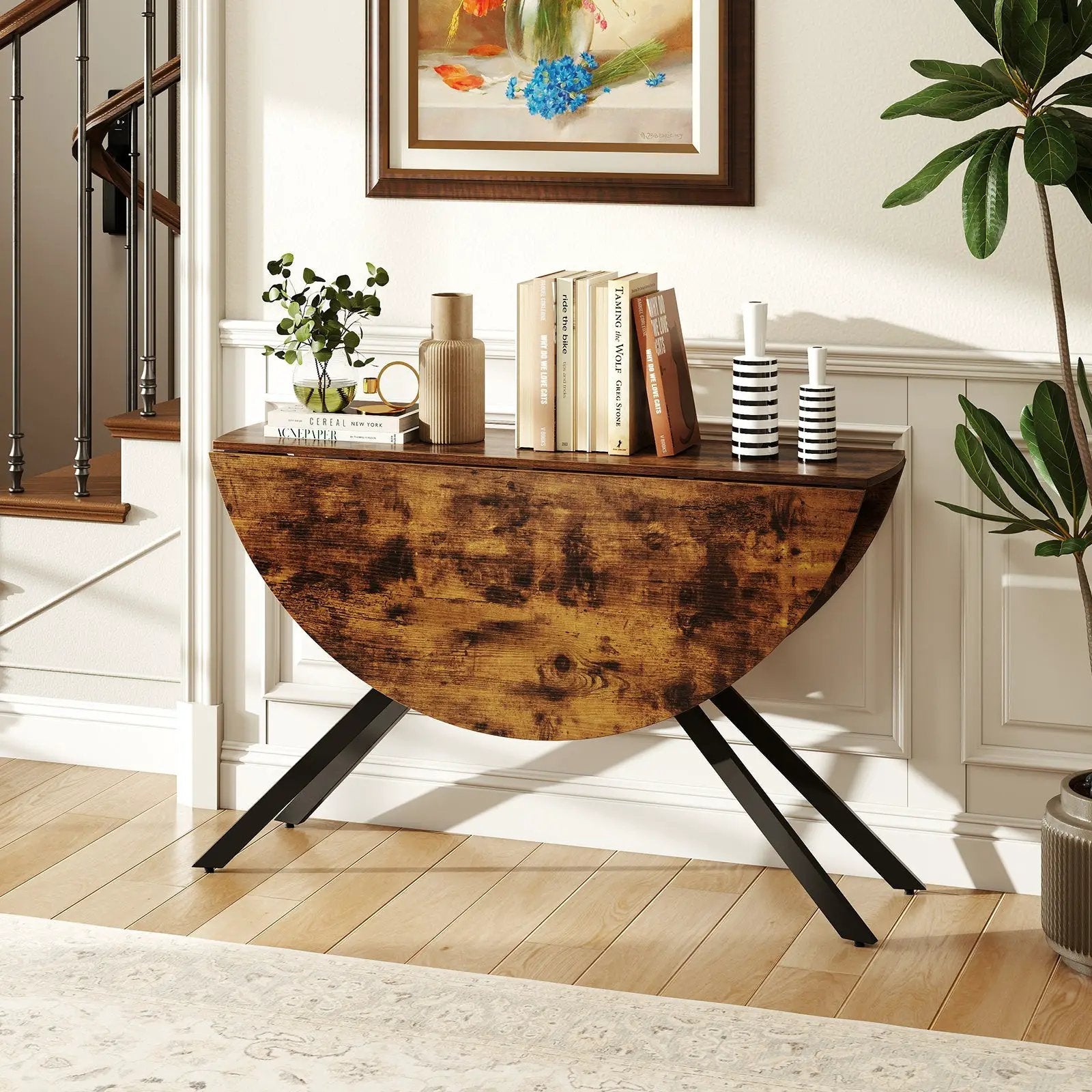 Folding Dining Table 47 Inch Extendable Round Kitchen Table with Drop Leaves by DirectDeals