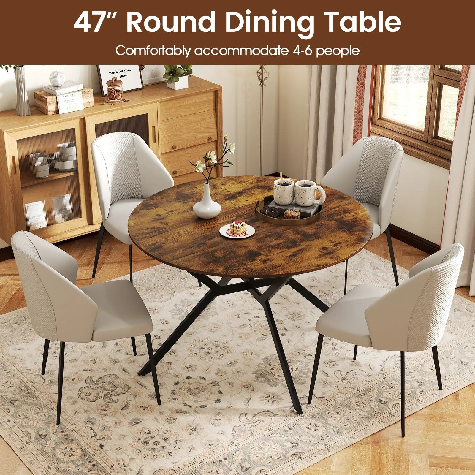Folding Dining Table 47 Inch Extendable Round Kitchen Table with Drop Leaves by DirectDeals
