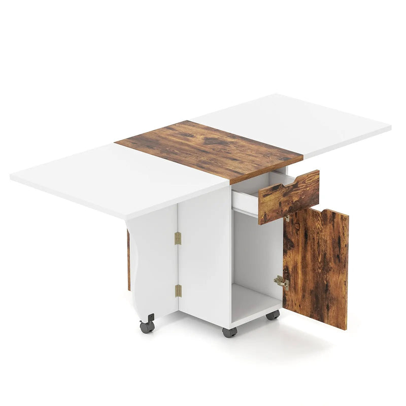 Folding Dining Table 3-in-1 Space-Saving Drop Leaf Kitchen Table with Lockable Wheels by DirectDeals