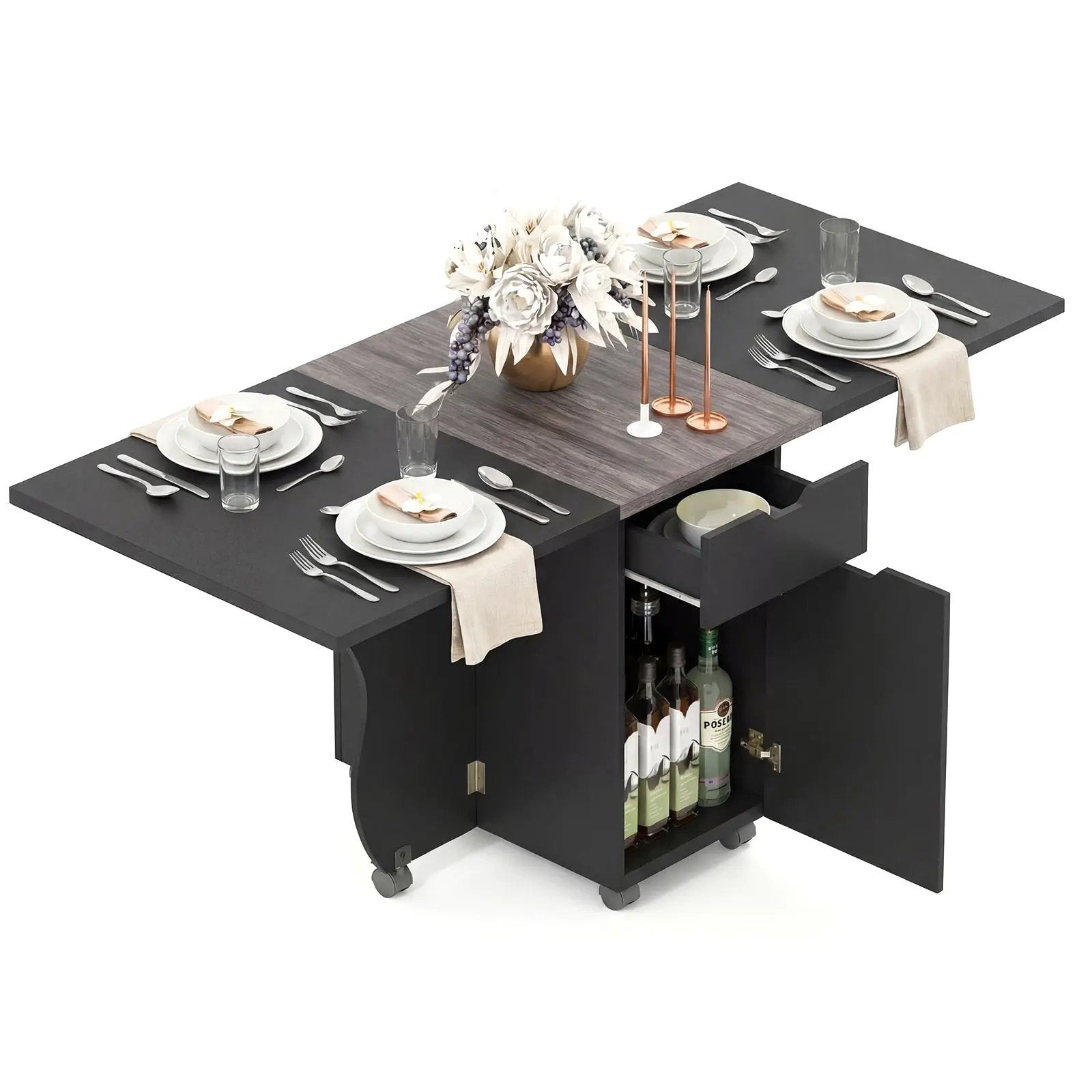 Folding Dining Table 3-in-1 Space-Saving Drop Leaf Kitchen Table with Lockable Wheels by DirectDeals