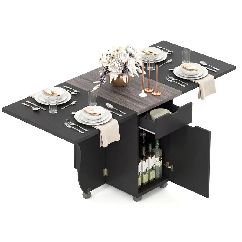 Folding Dining Table 3-in-1 Space-Saving Drop Leaf Kitchen Table with Lockable Wheels by DirectDeals