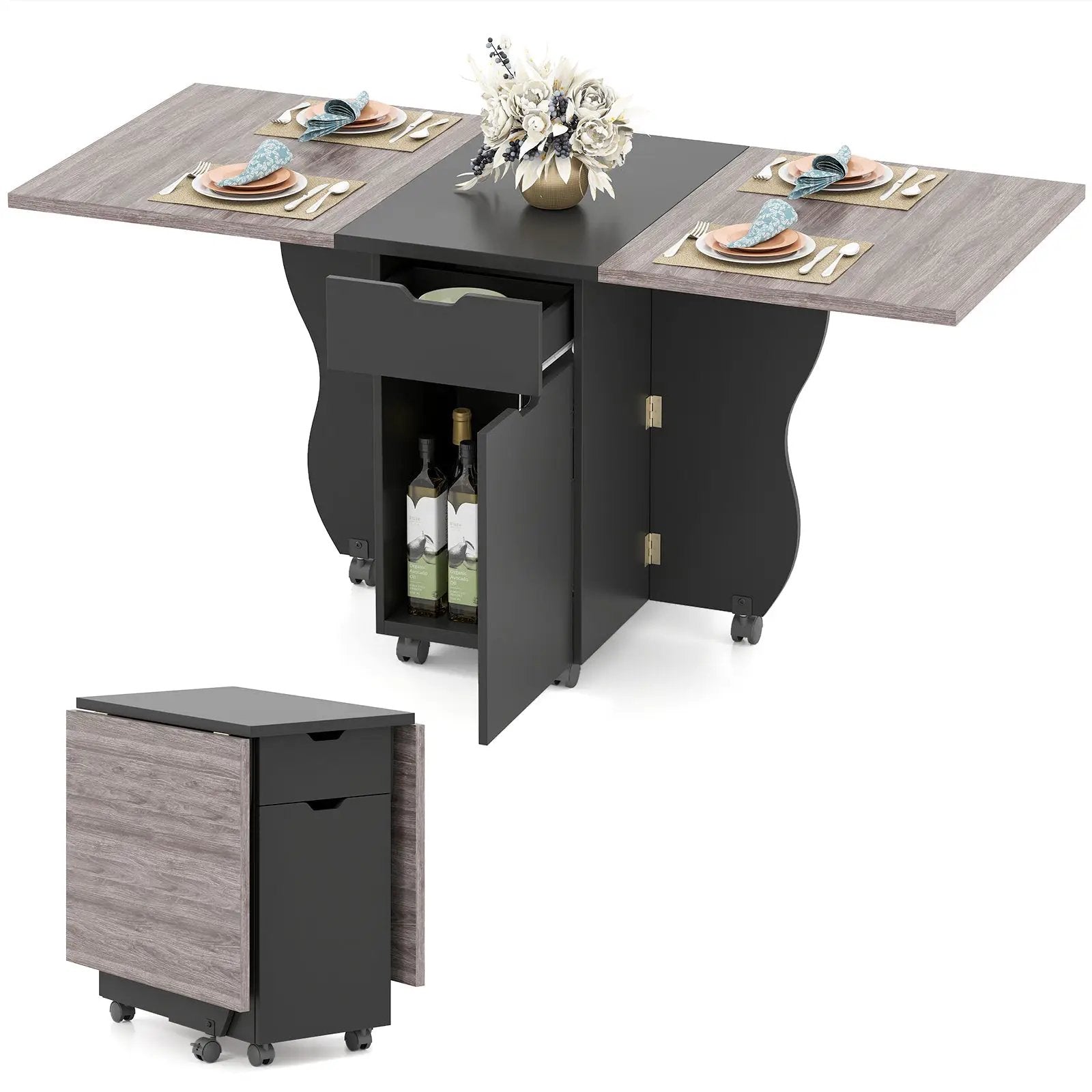 Folding Dining Table 3-in-1 Space-Saving Drop Leaf Kitchen Table with Lockable Wheels by DirectDeals