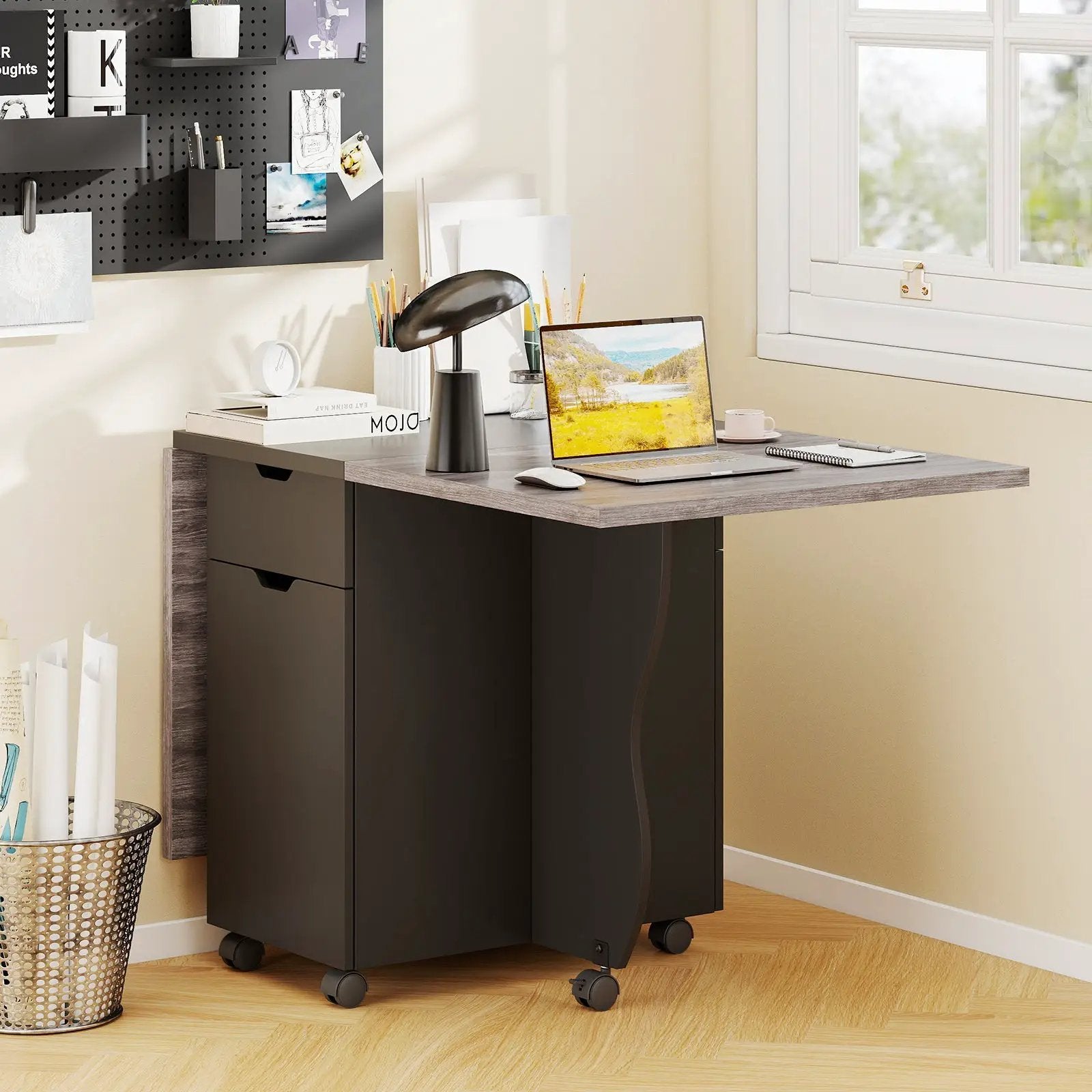 Folding Dining Table 3-in-1 Space-Saving Drop Leaf Kitchen Table with Lockable Wheels by DirectDeals