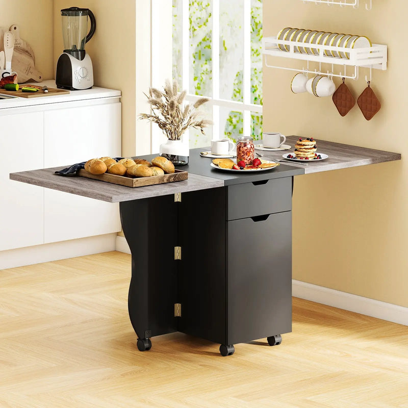 Folding Dining Table 3-in-1 Space-Saving Drop Leaf Kitchen Table with Lockable Wheels by DirectDeals
