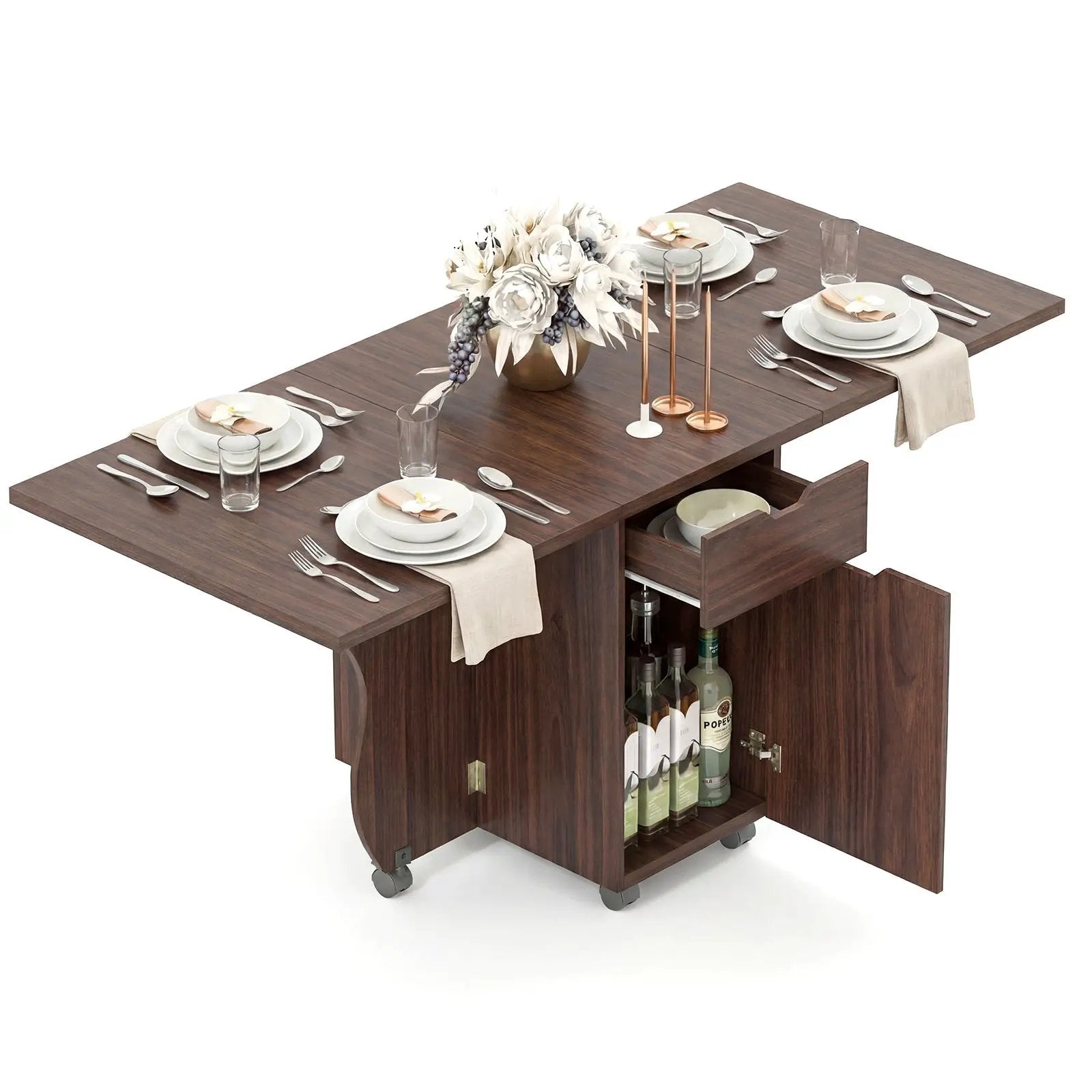 Folding Dining Table 3-in-1 Space-Saving Drop Leaf Kitchen Table with Lockable Wheels by DirectDeals