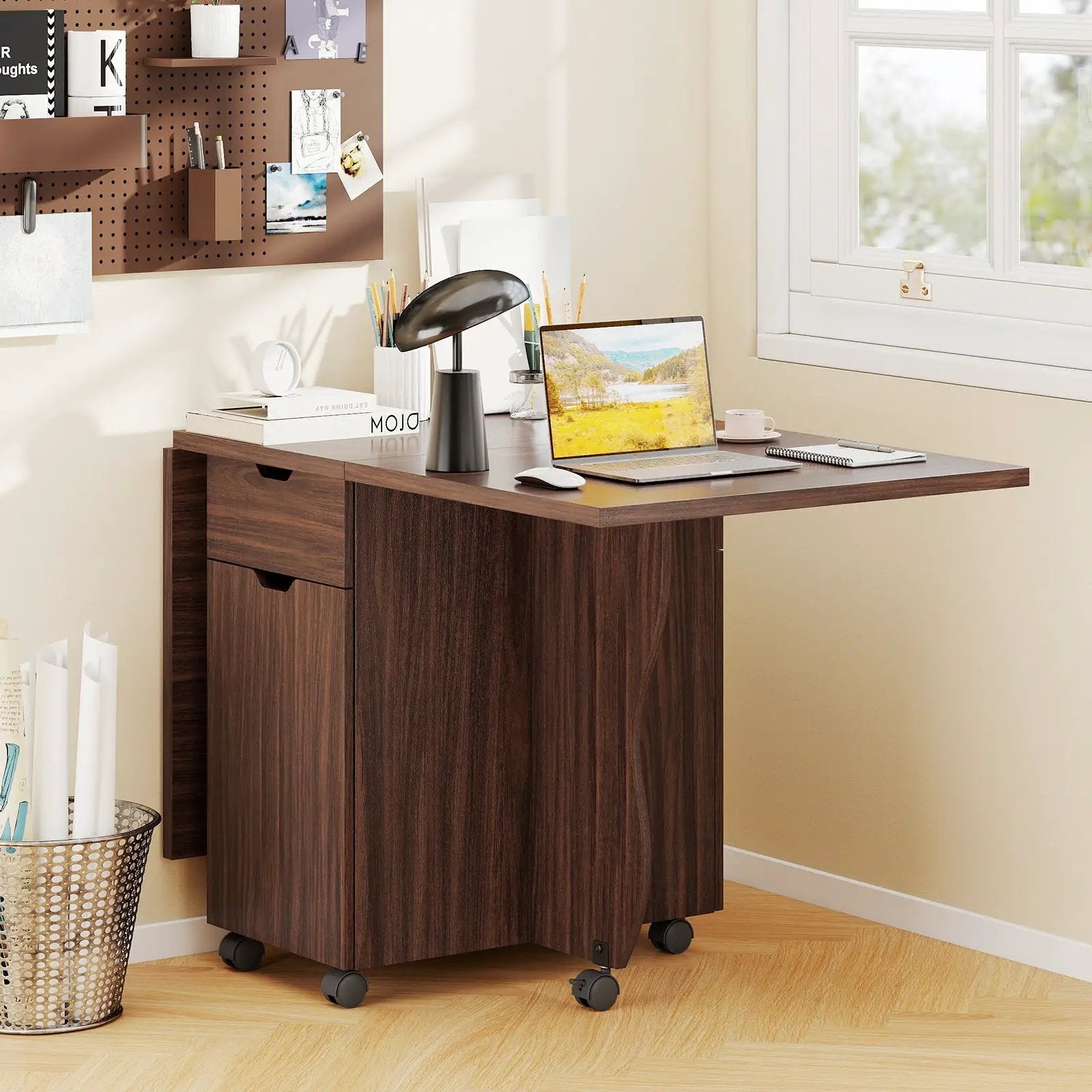 Folding Dining Table 3-in-1 Space-Saving Drop Leaf Kitchen Table with Lockable Wheels by DirectDeals