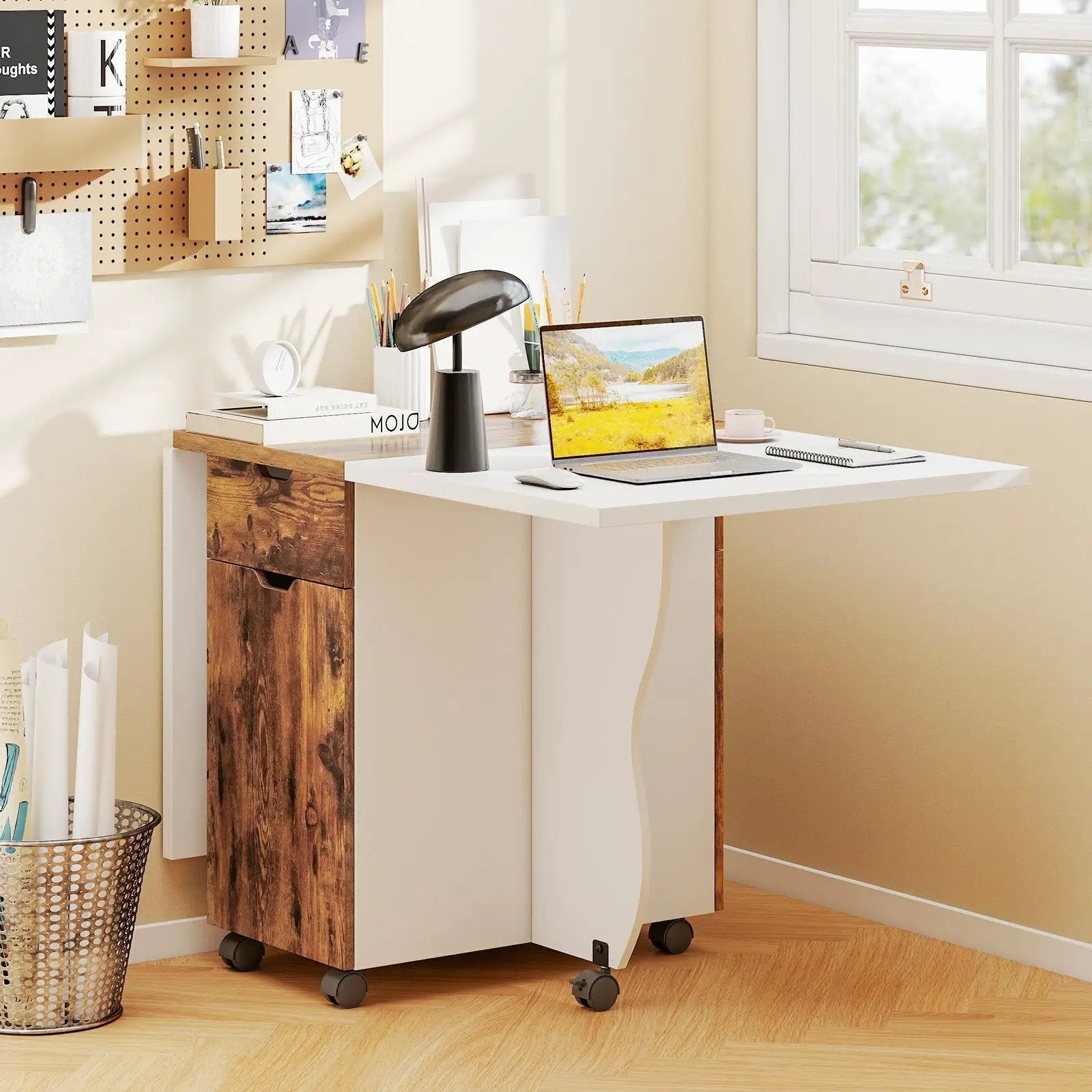 Folding Dining Table 3-in-1 Space-Saving Drop Leaf Kitchen Table with Lockable Wheels by DirectDeals