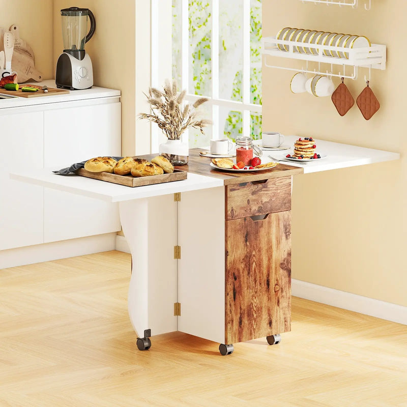 Folding Dining Table 3-in-1 Space-Saving Drop Leaf Kitchen Table with Lockable Wheels by DirectDeals