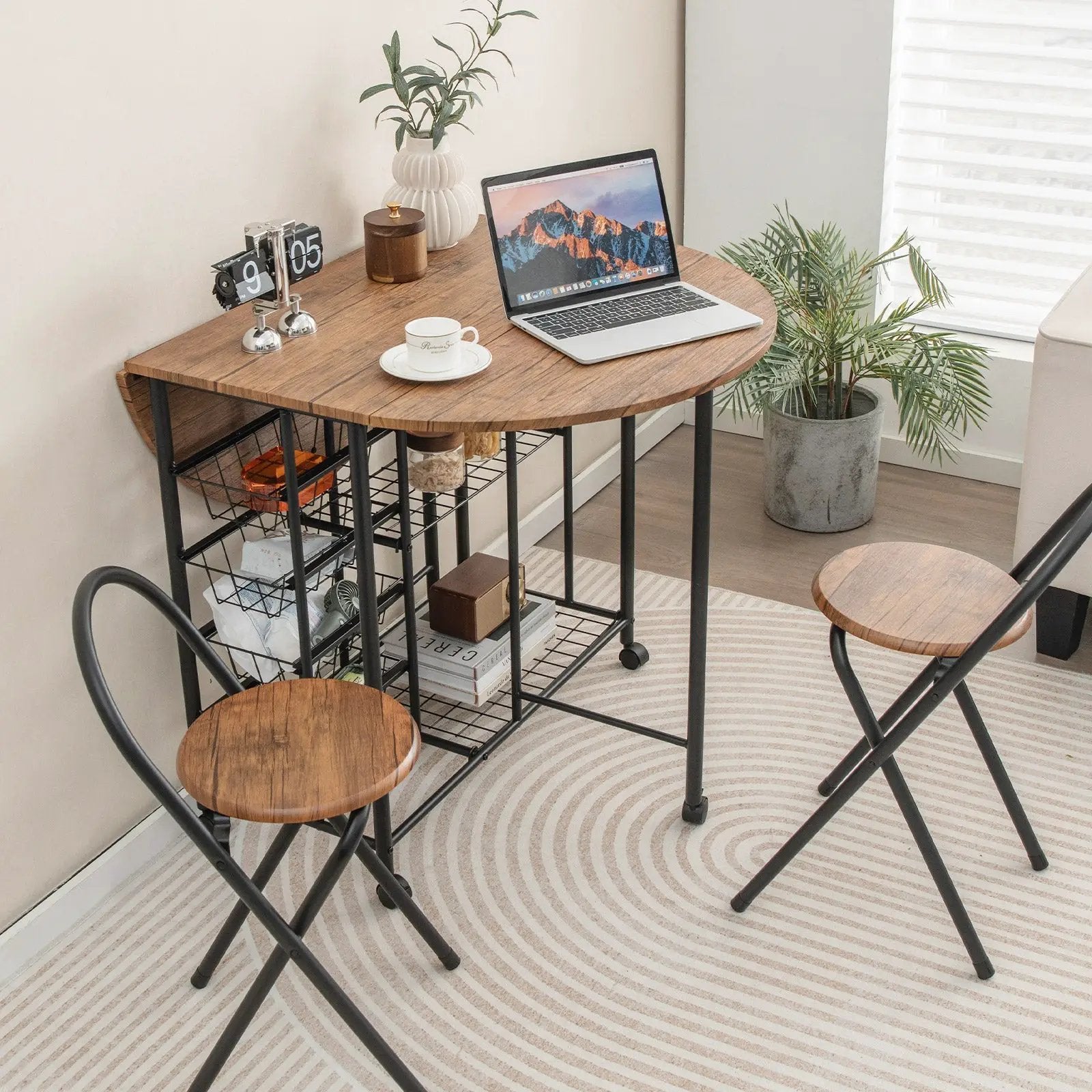 3 Pieces Folding Dining Table and Chair Set-Rustic Brown by DirectDeals