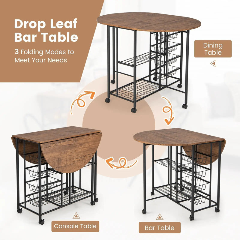 3 Pieces Folding Dining Table and Chair Set-Rustic Brown by DirectDeals