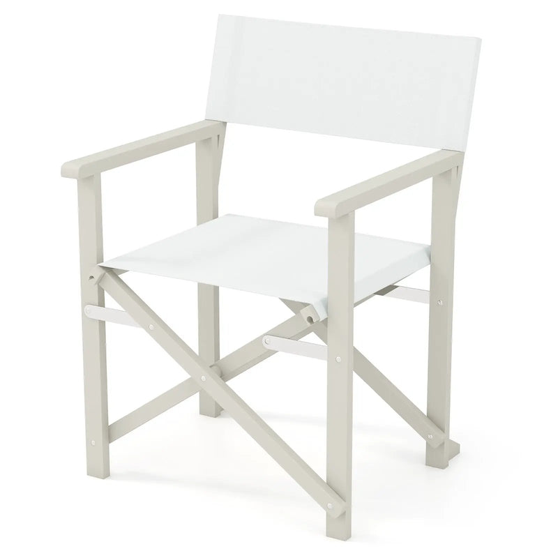 Folding Director Chair with Acacia Wood Frame and Machine Washable Oxford Fabric-Off White by DirectDeals