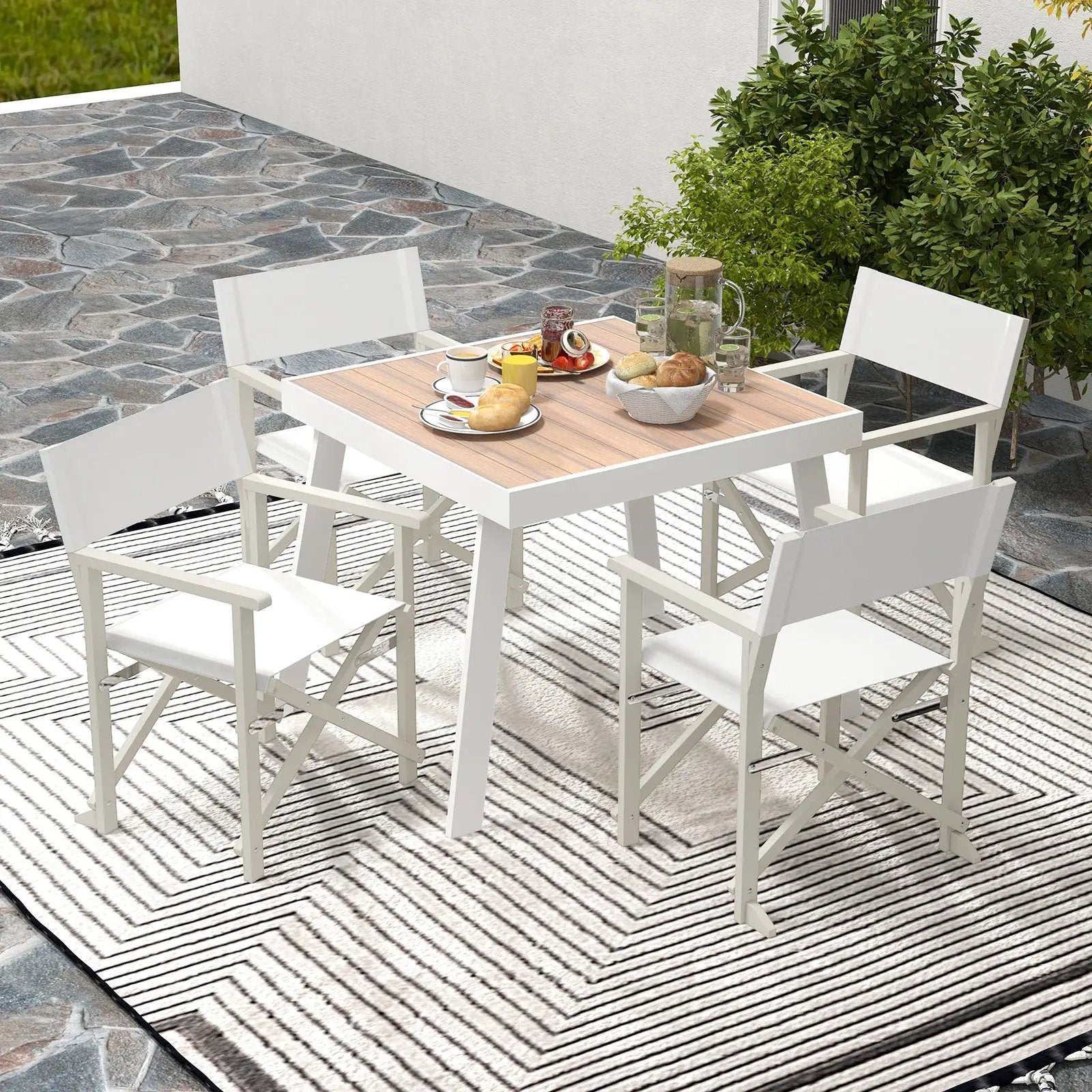 Folding Director Chair with Acacia Wood Frame and Machine Washable Oxford Fabric-Off White by DirectDeals