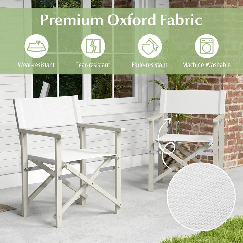 Folding Director Chair with Acacia Wood Frame and Machine Washable Oxford Fabric-Off White by DirectDeals