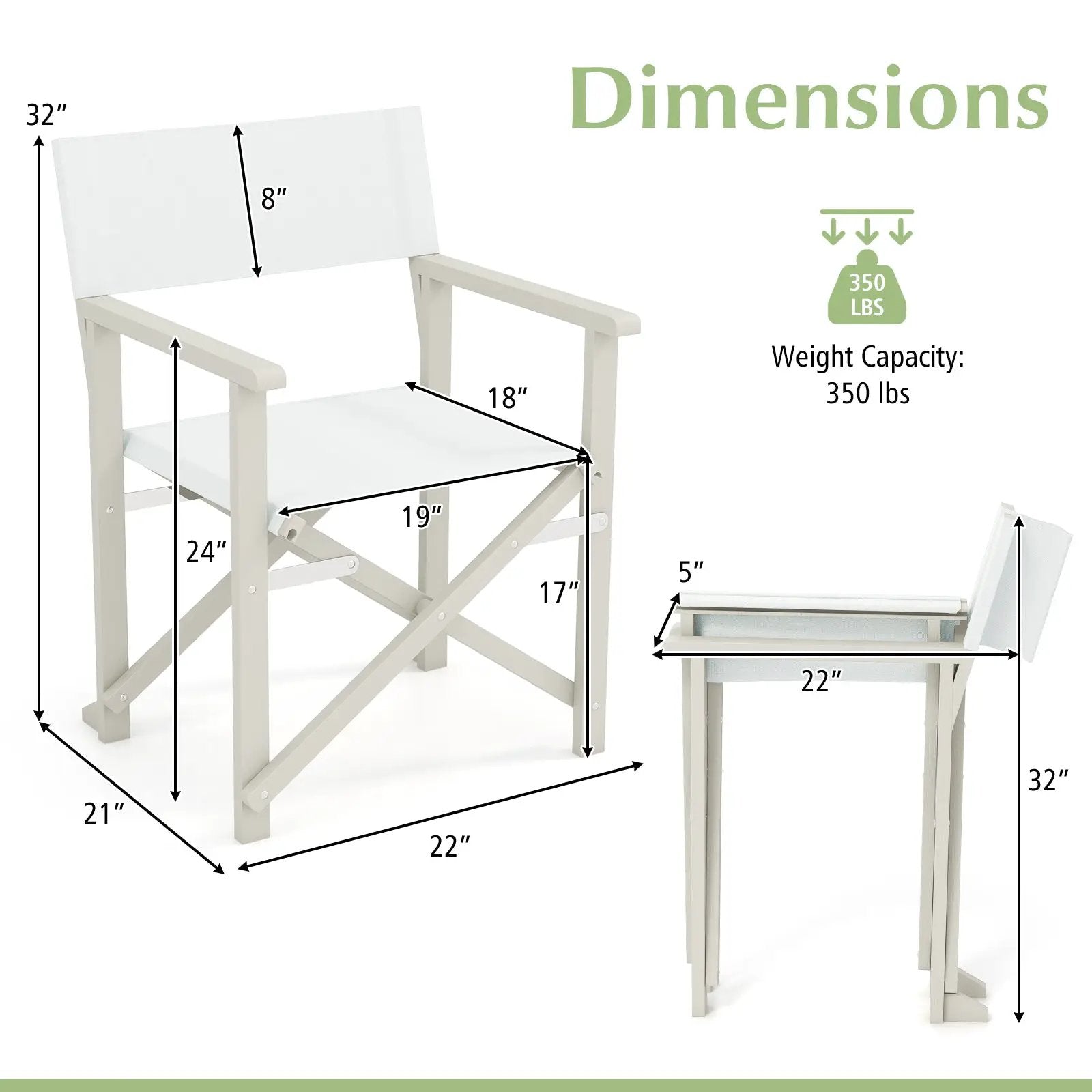 Folding Director Chair with Acacia Wood Frame and Machine Washable Oxford Fabric-Off White by DirectDeals