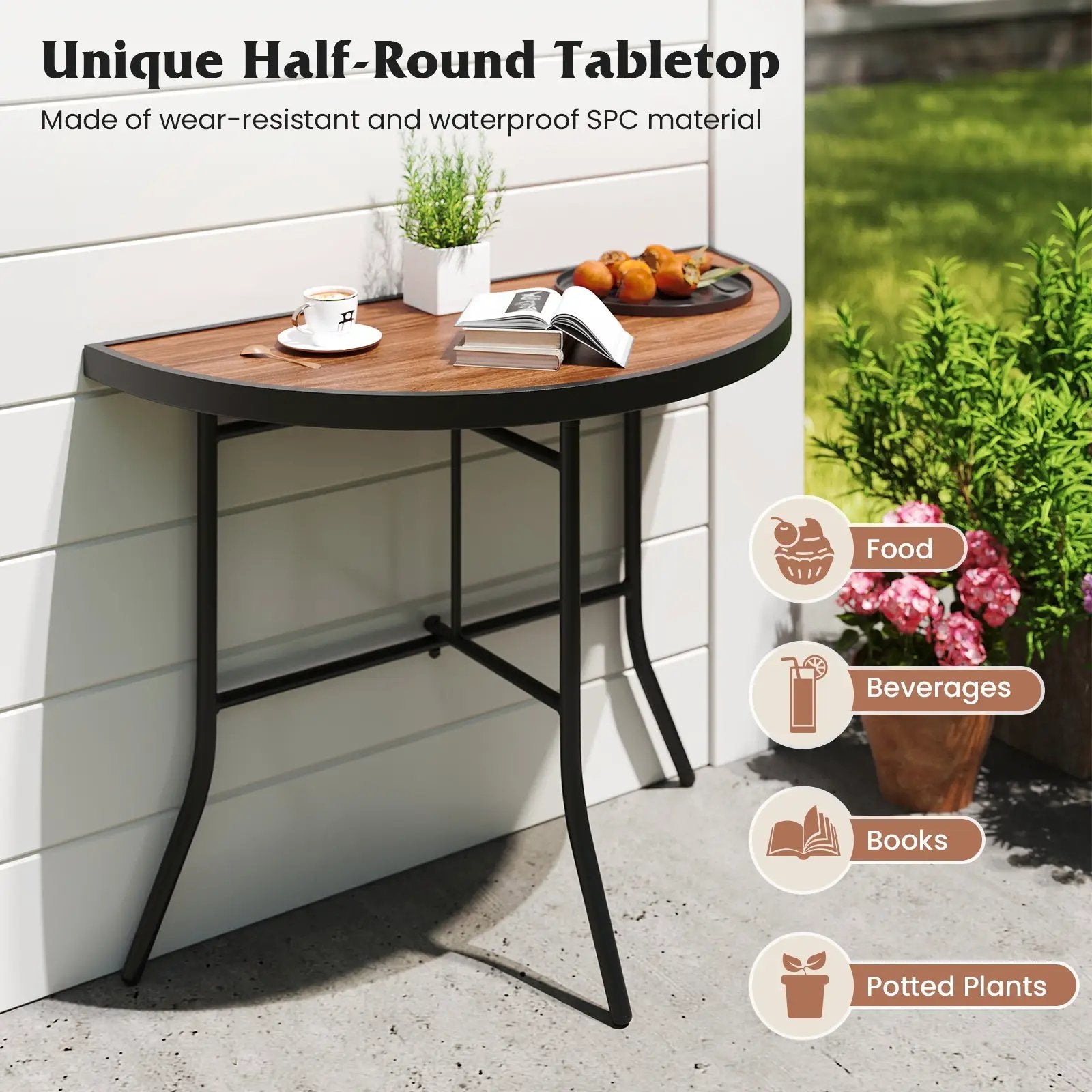Half-Round Folding Event Table with Metal Frame by DirectDeals