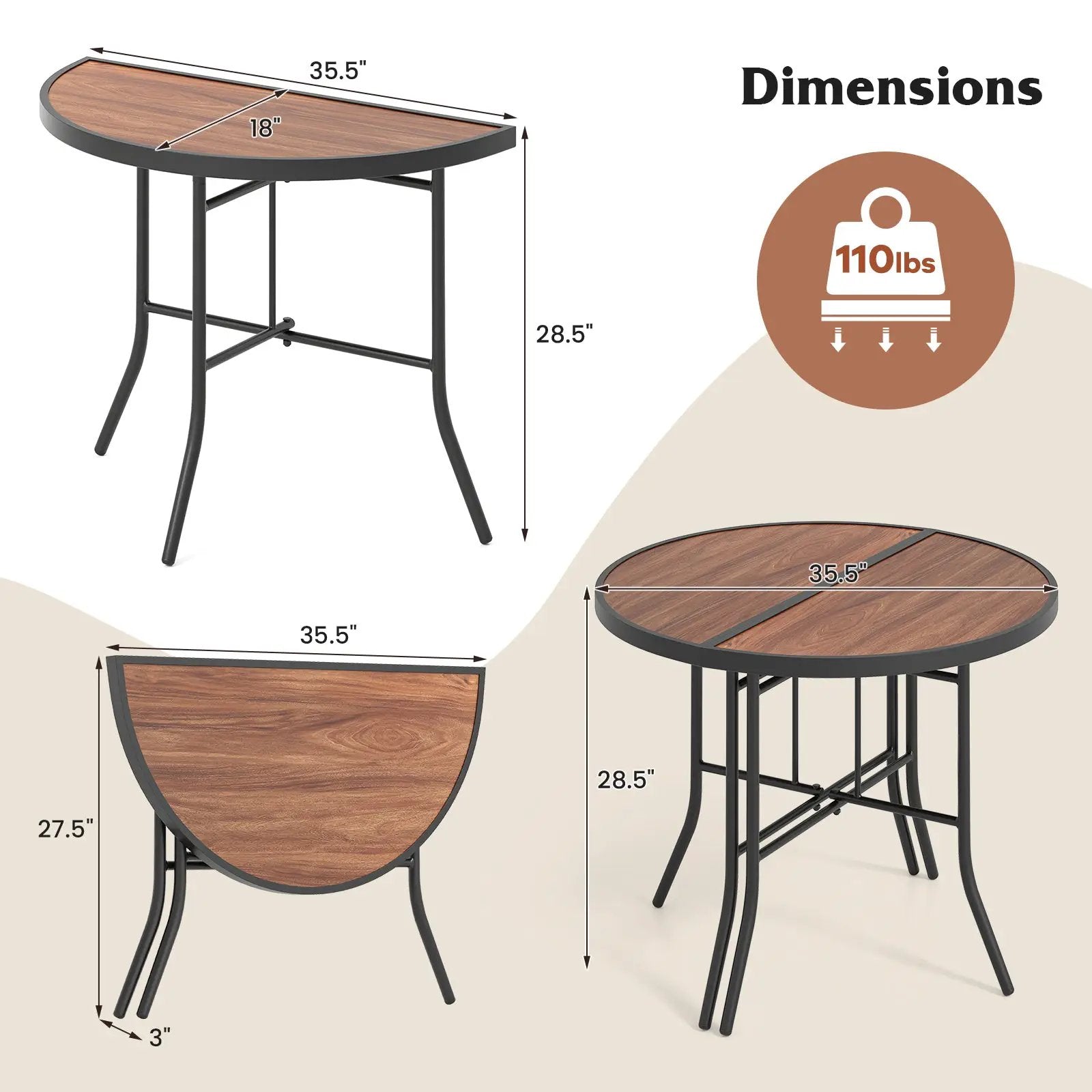 Half-Round Folding Event Table with Metal Frame by DirectDeals