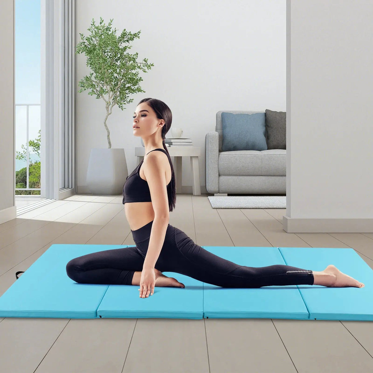 4-Panel PU Leather Folding Exercise Mat with Carrying Handles by DirectDeals