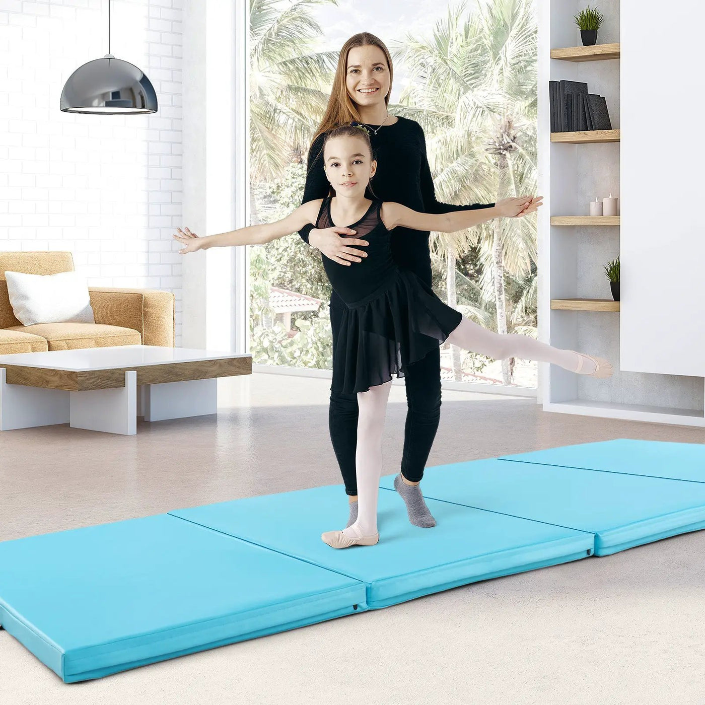4-Panel PU Leather Folding Exercise Mat with Carrying Handles by DirectDeals