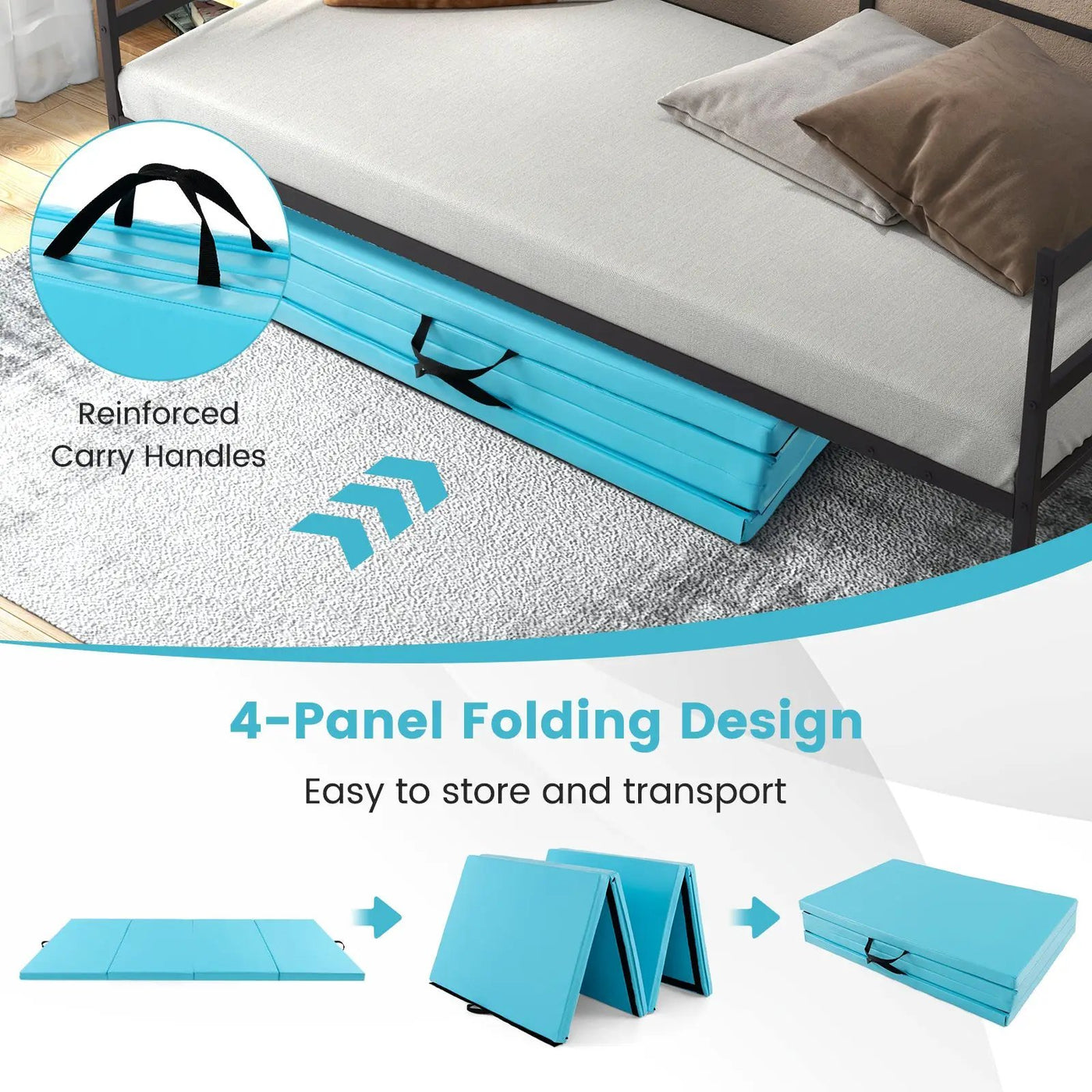 4-Panel PU Leather Folding Exercise Mat with Carrying Handles by DirectDeals