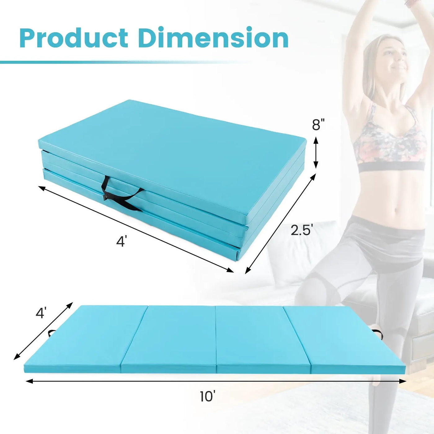 4-Panel PU Leather Folding Exercise Mat with Carrying Handles by DirectDeals