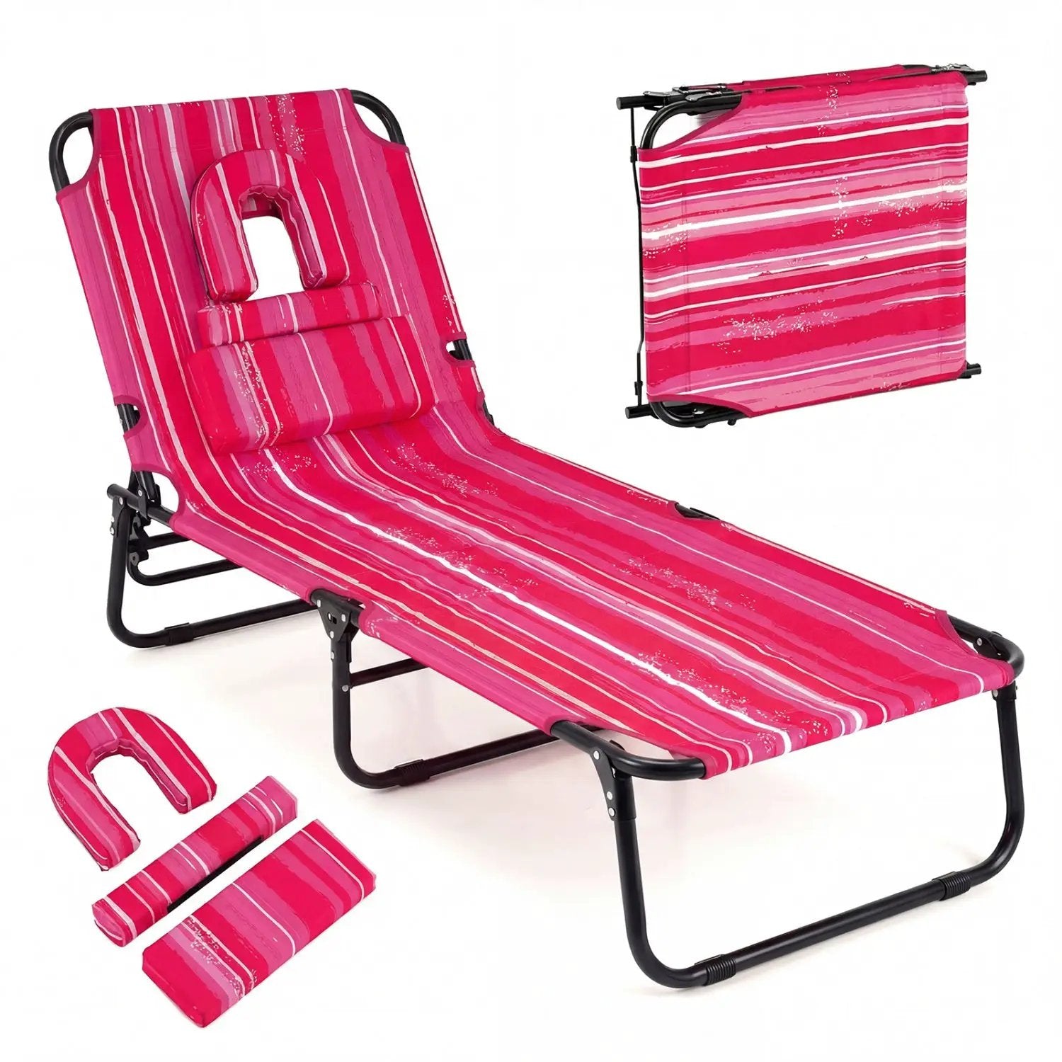 Folding Face Down Tanning Chair with Face Hole 3 Removable Pillows by DirectDeals