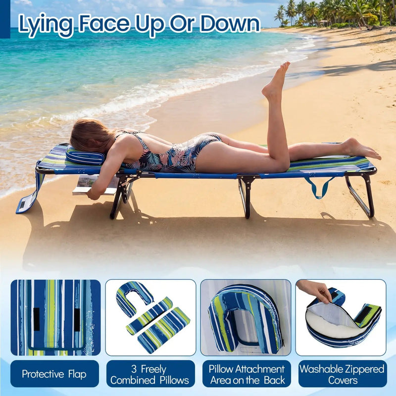 Folding Face Down Tanning Chair with Face Hole 3 Removable Pillows
