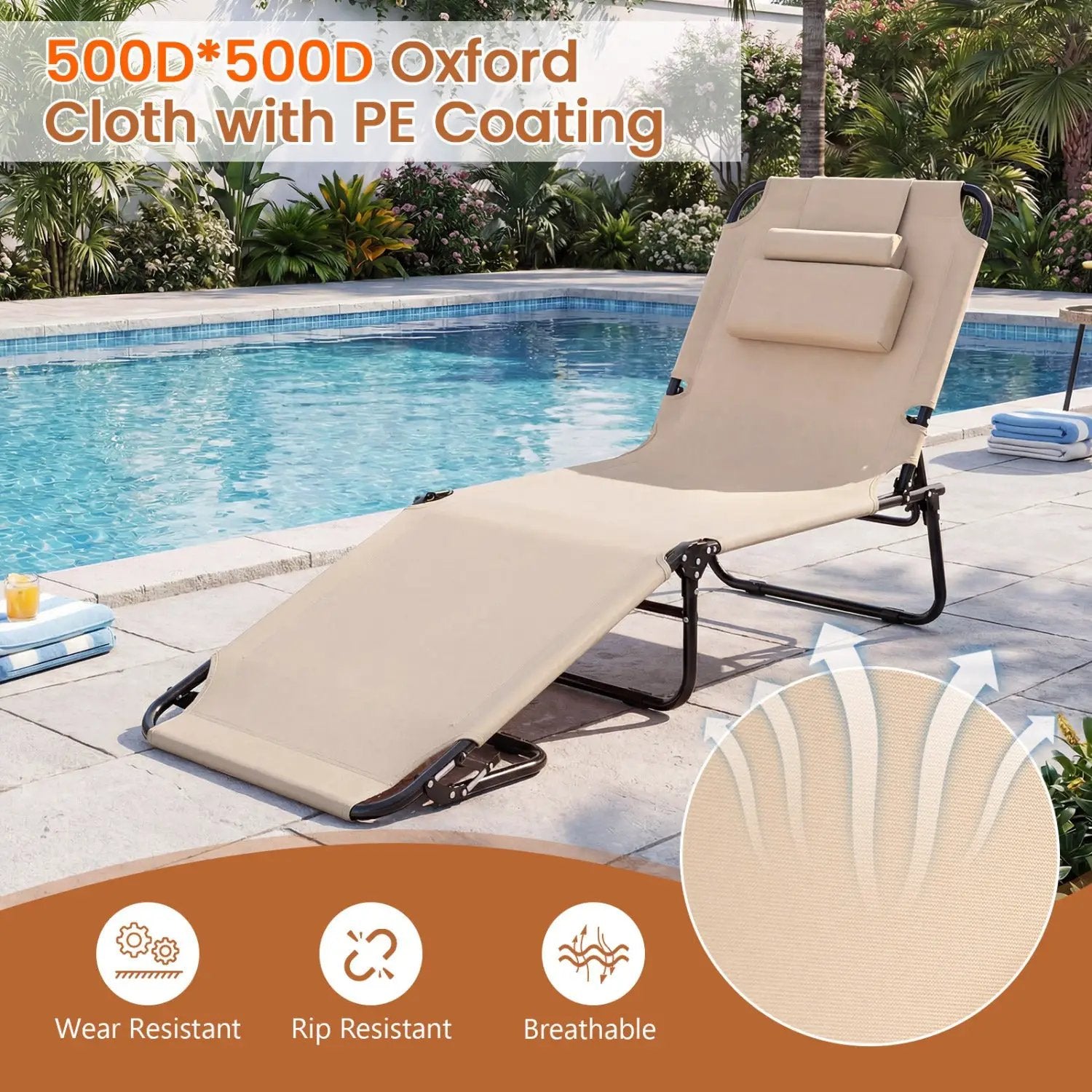 Folding Face Down Tanning Chair with Face Hole 3 Removable Pillows by DirectDeals