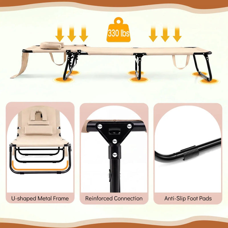 Folding Face Down Tanning Chair with Face Hole 3 Removable Pillows by DirectDeals