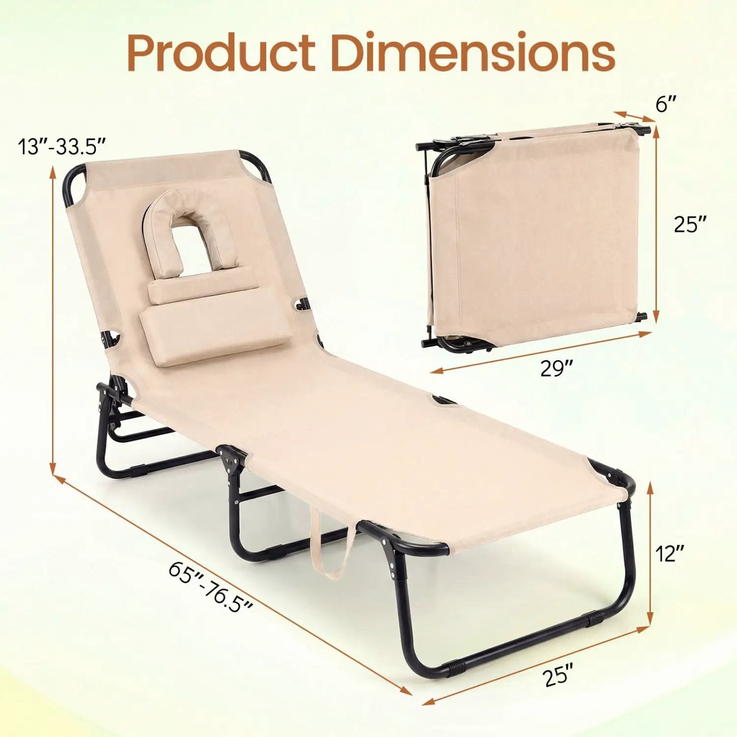 Folding Face Down Tanning Chair with Face Hole 3 Removable Pillows by DirectDeals