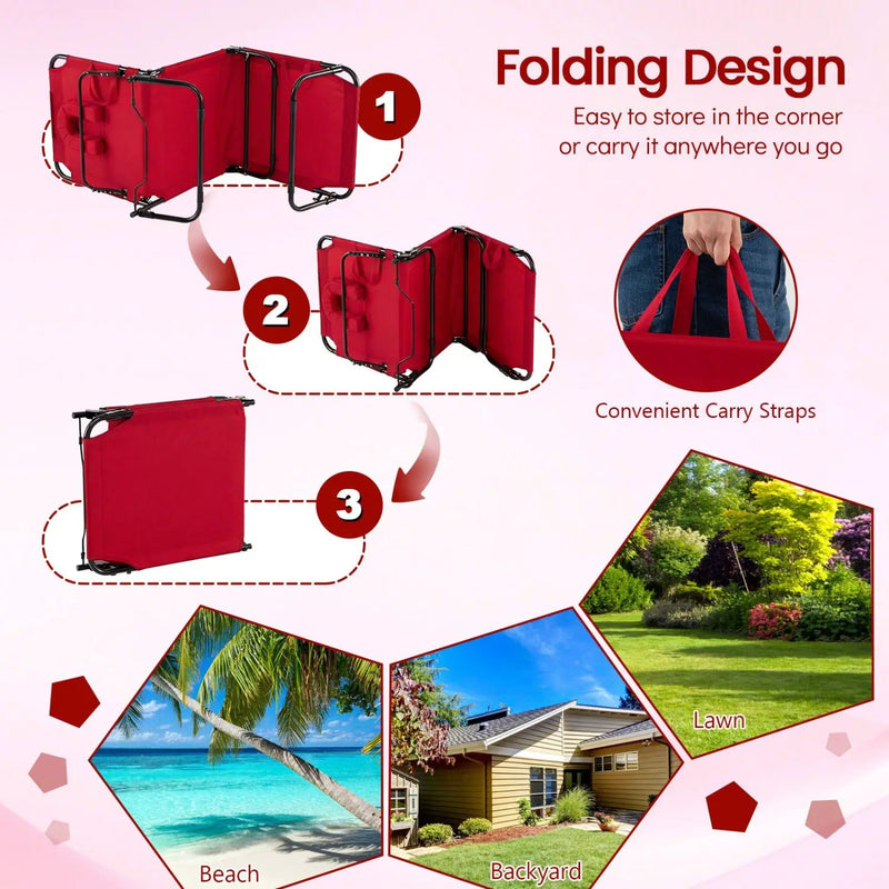 Folding Face Down Tanning Chair with Face Hole 3 Removable Pillows by DirectDeals