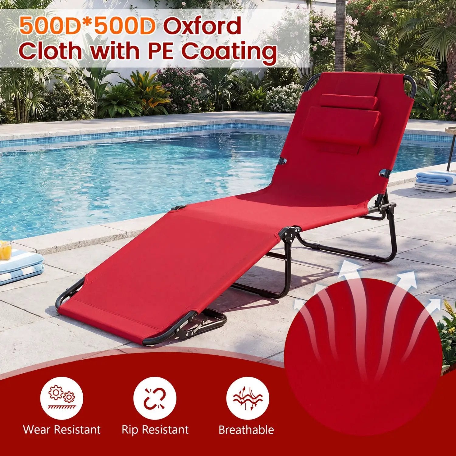 Folding Face Down Tanning Chair with Face Hole 3 Removable Pillows by DirectDeals