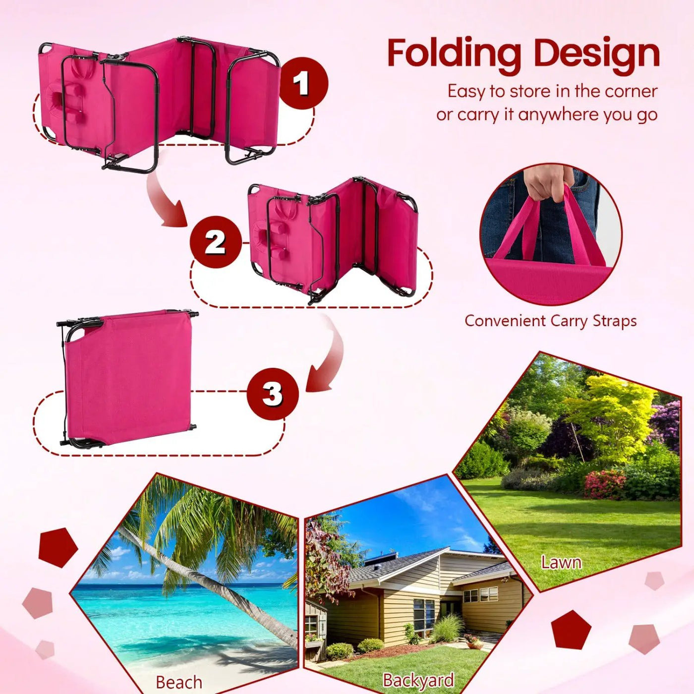 Folding Face Down Tanning Chair with Face Hole 3 Removable Pillows by DirectDeals