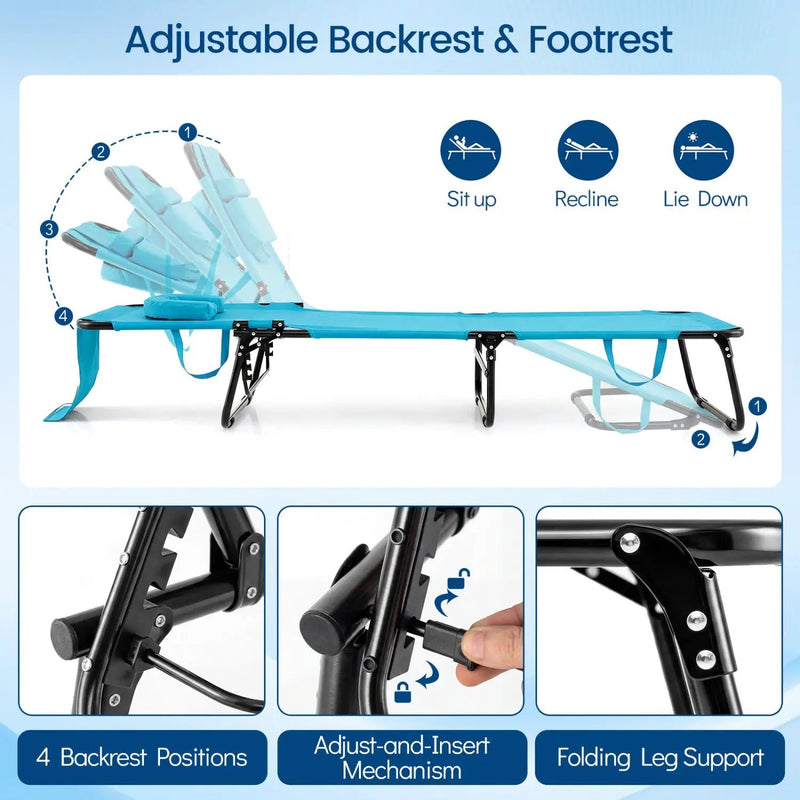 Folding Face Down Tanning Chair with Face Hole 3 Removable Pillows
