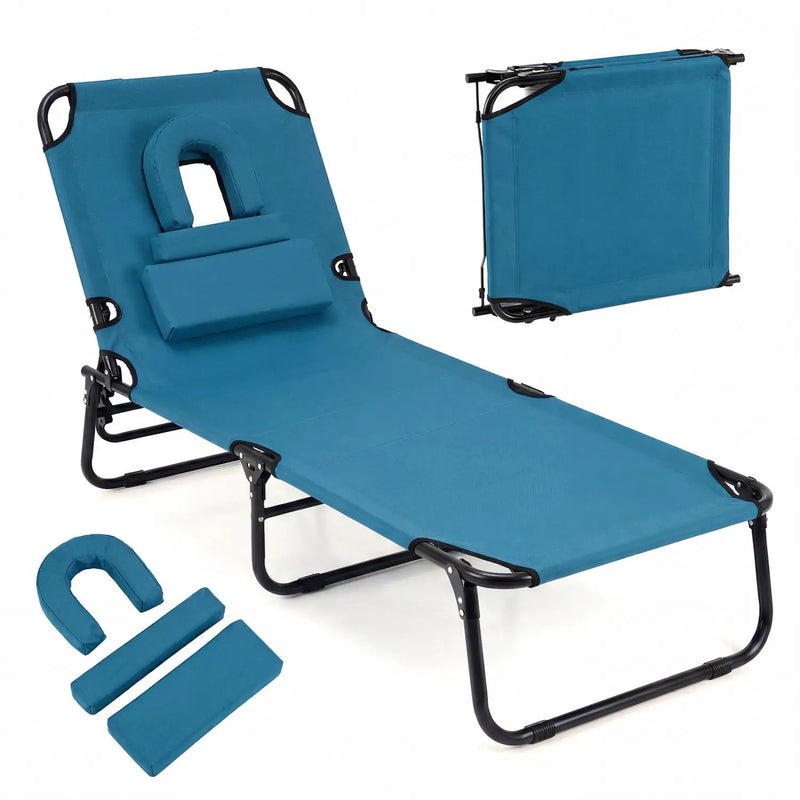 Folding Face Down Tanning Chair with Face Hole 3 Removable Pillows by DirectDeals