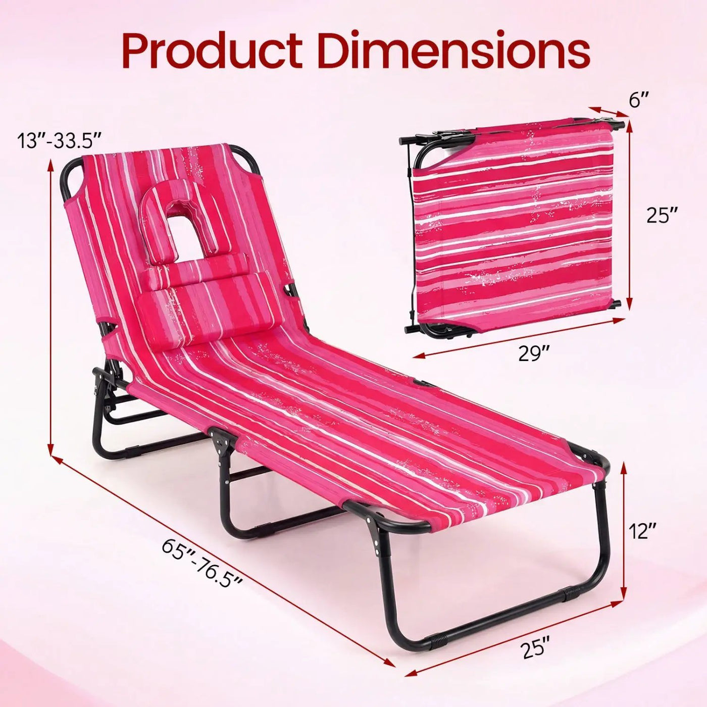 Folding Face Down Tanning Chair with Face Hole 3 Removable Pillows by DirectDeals