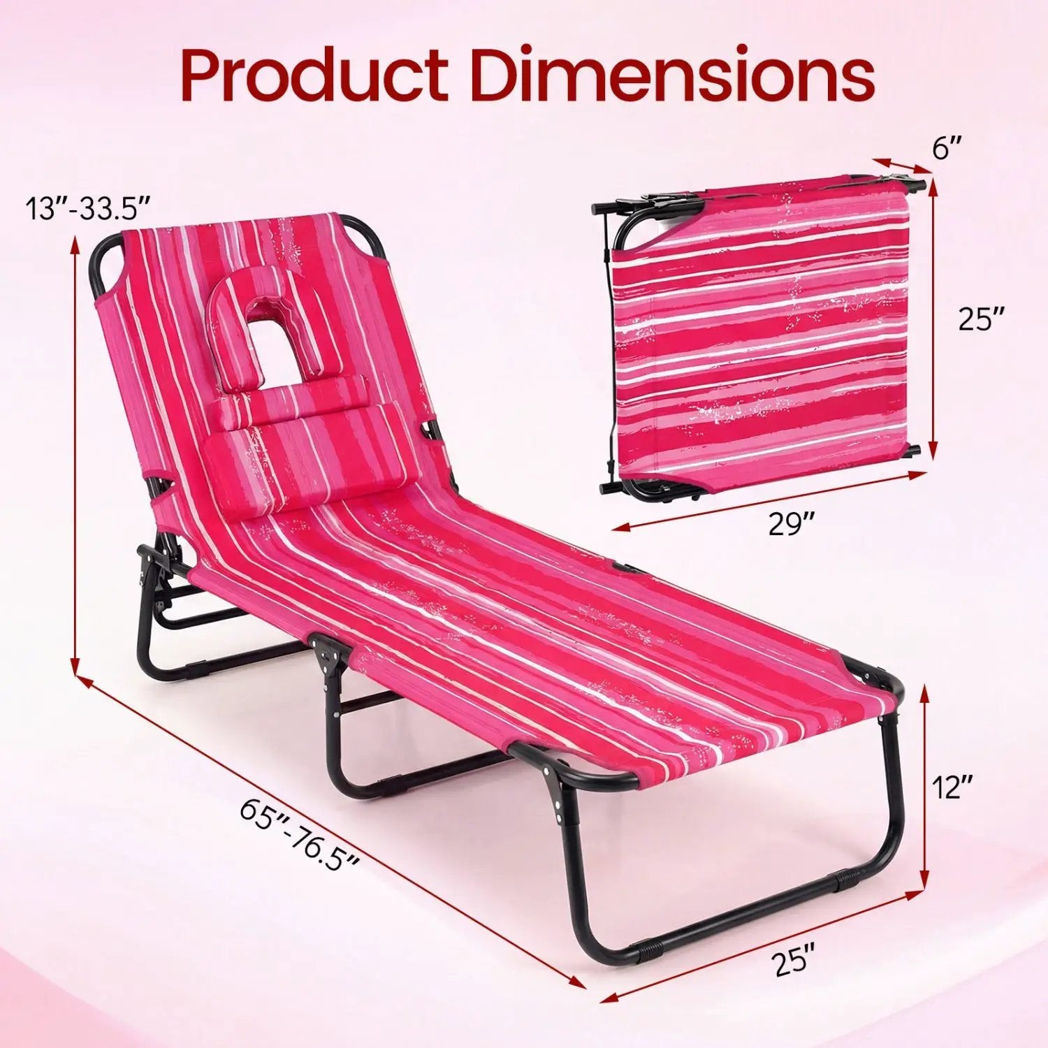 Folding Face Down Tanning Chair with Face Hole 3 Removable Pillows by DirectDeals