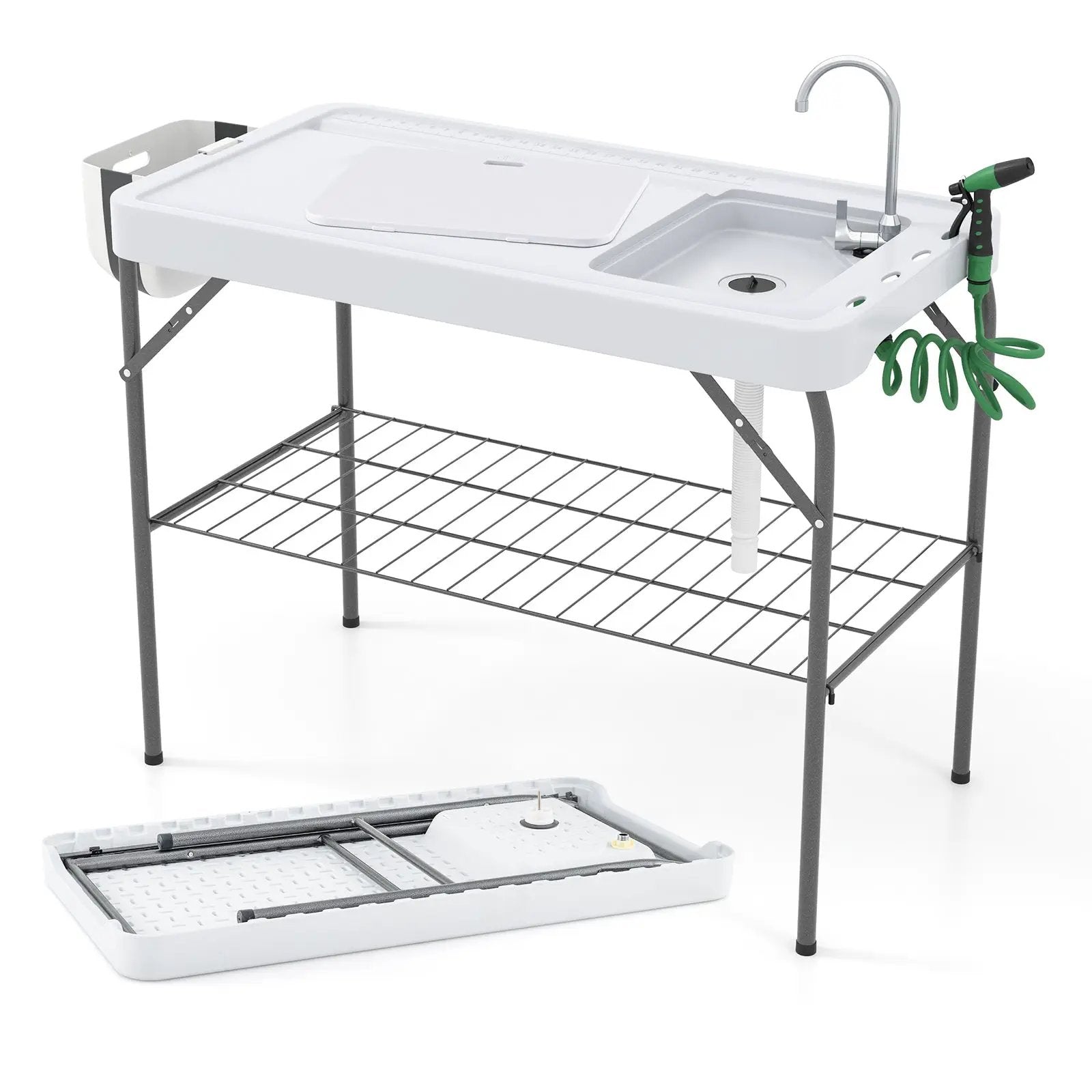 2 in 1 Folding Fish Cleaning Table with Sink and Faucet for Patio BBQ by DirectDeals