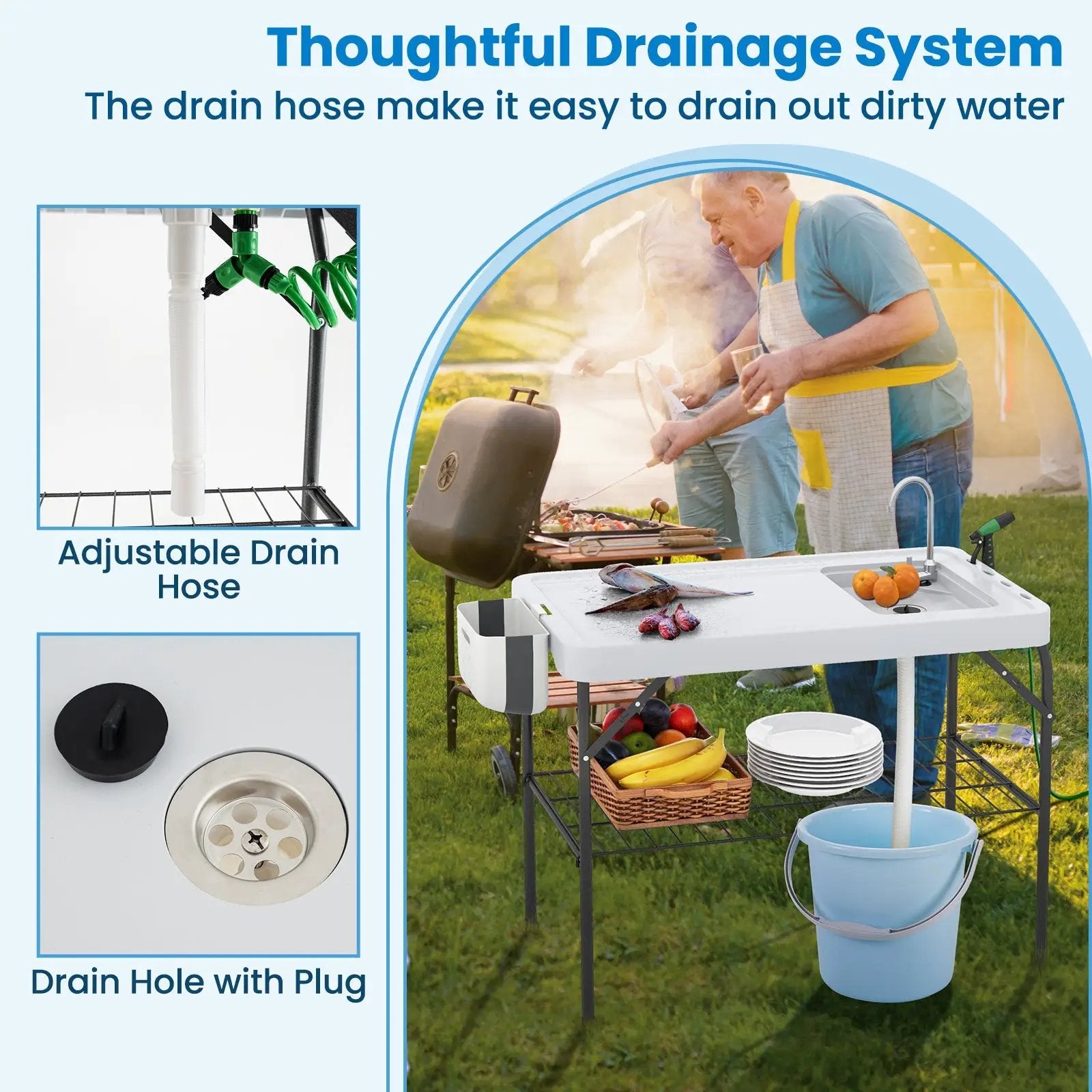 2 in 1 Folding Fish Cleaning Table with Sink and Faucet for Patio BBQ by DirectDeals