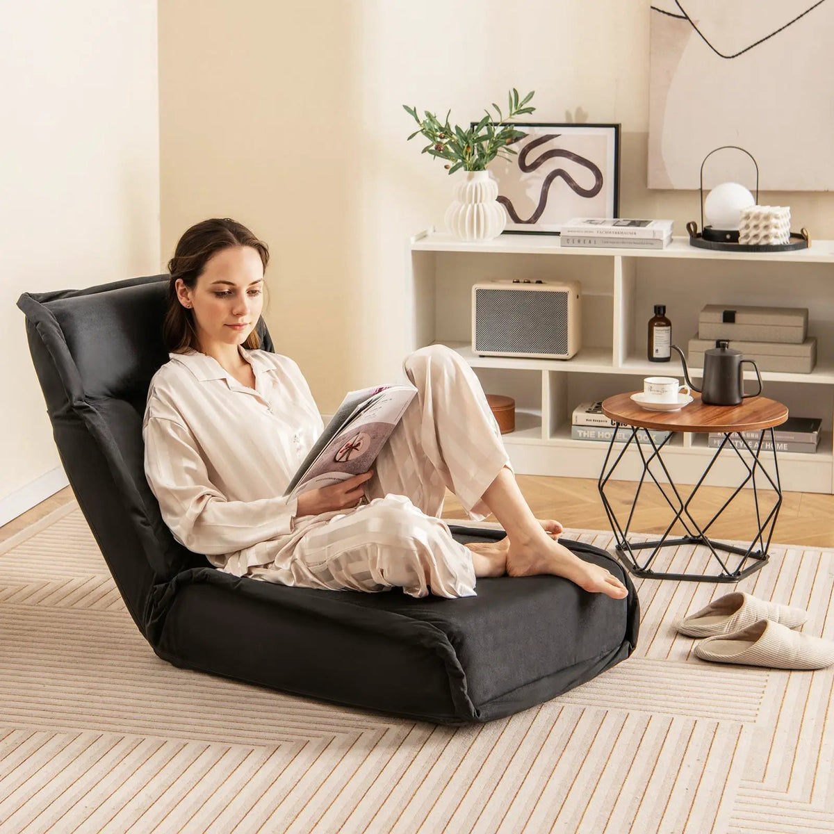 Folding Floor Chair Convertible Lazy Chair with 14-Poistion Adjustable Backrest by DirectDeals