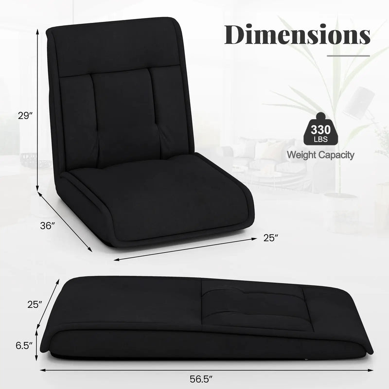 Folding Floor Chair Convertible Lazy Chair with 14-Poistion Adjustable Backrest by DirectDeals