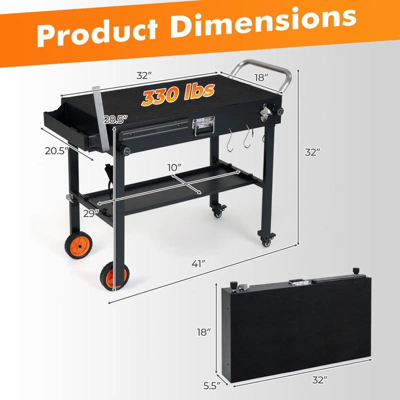 Folding Grill Cart for 17" and 22" Griddles with Heat Mat by DirectDeals