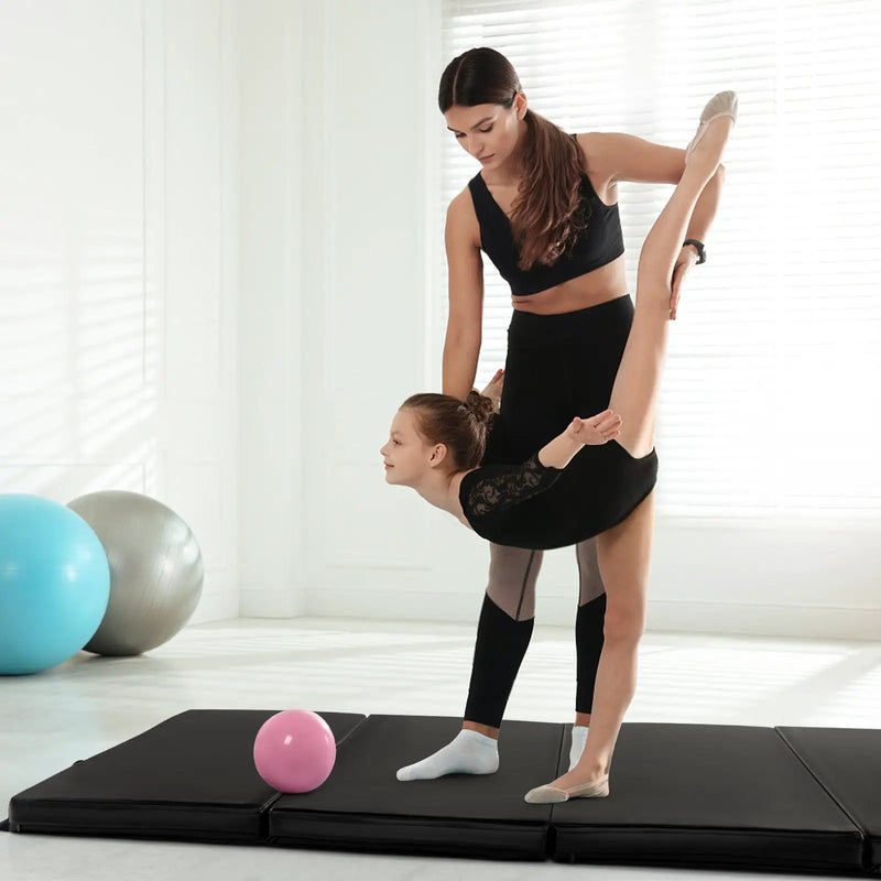 Folding Gymnastics Mat with Carry Handles and Sweatproof Detachable PU Leather Cover by DirectDeals