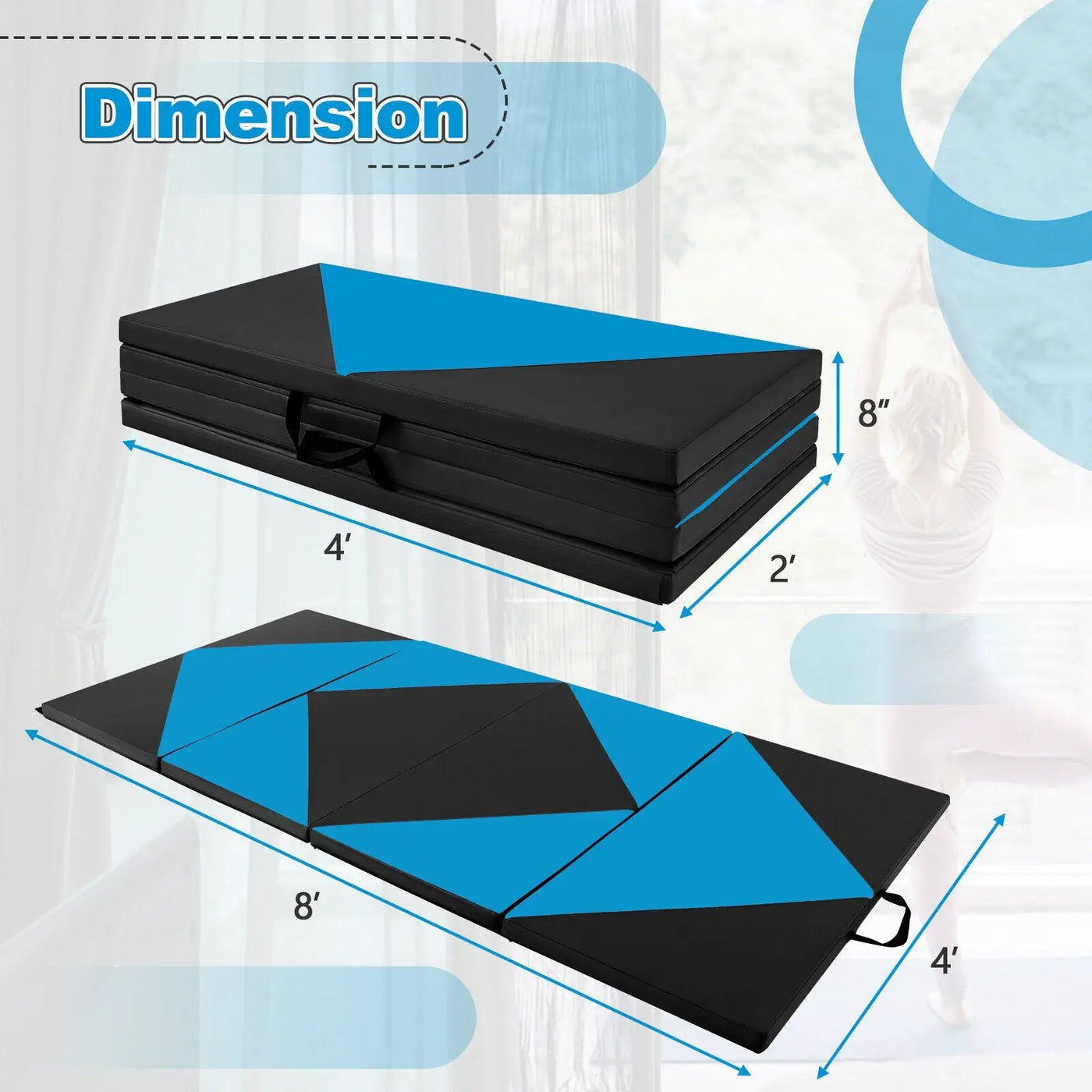 8 Feet PU Leather Folding Gymnastics Mat with Hook and Loop Fasteners by DirectDeals