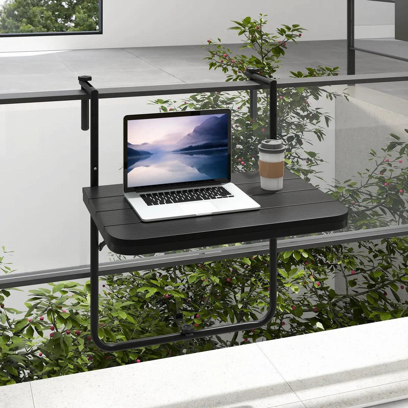 Folding Hanging Table with 3-Level Adjustable Height for Patio Balcony by DirectDeals