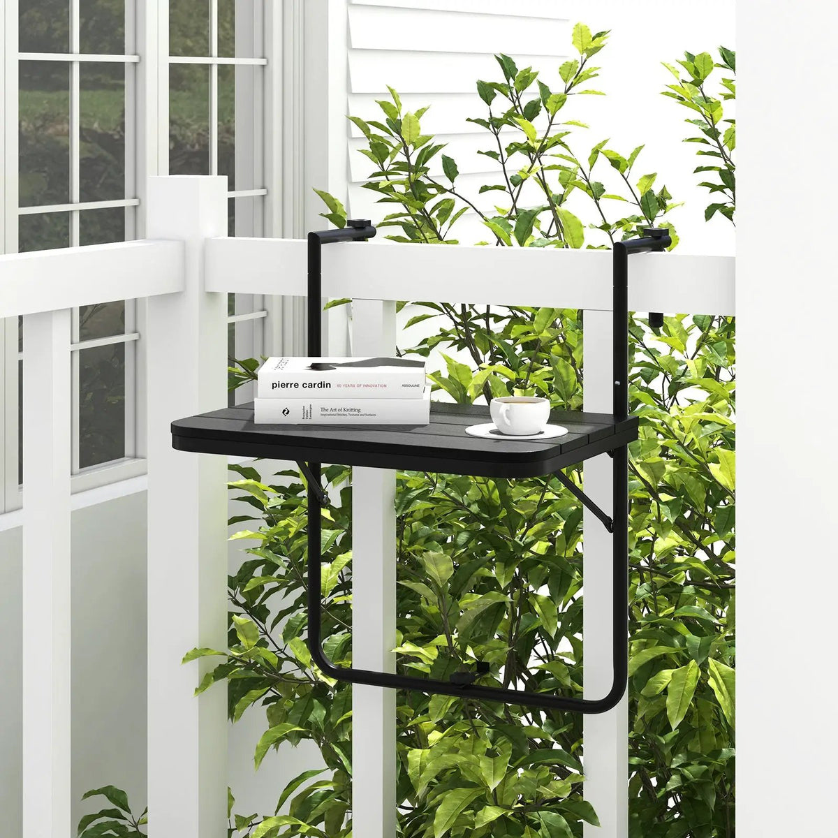 Folding Hanging Table with 3-Level Adjustable Height for Patio Balcony by DirectDeals