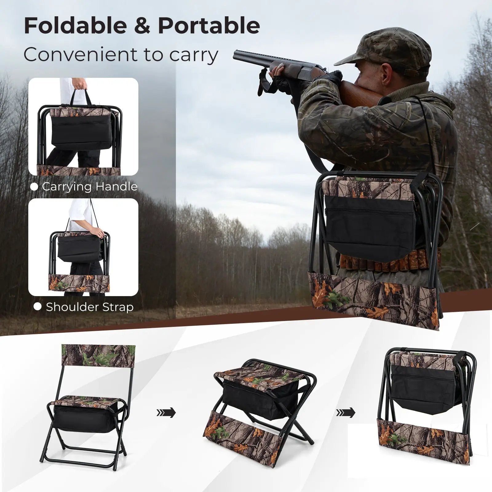 Foldable Patio Chair with Storage Pocket Backrest for Camping Hiking by DirectDeals