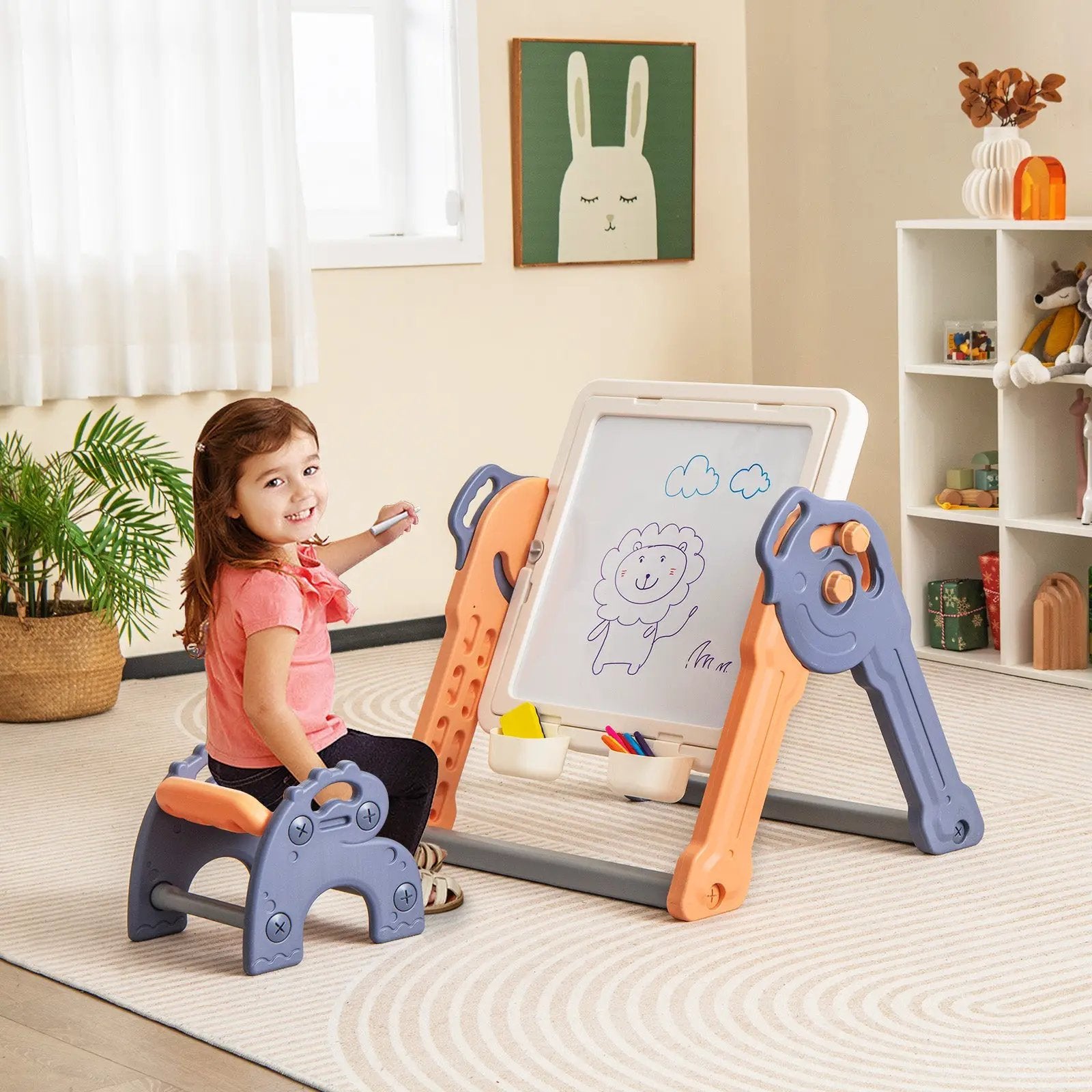 6-In-1 Folding Kids Art Easel with Reversible Building Block Tabletop by DirectDeals